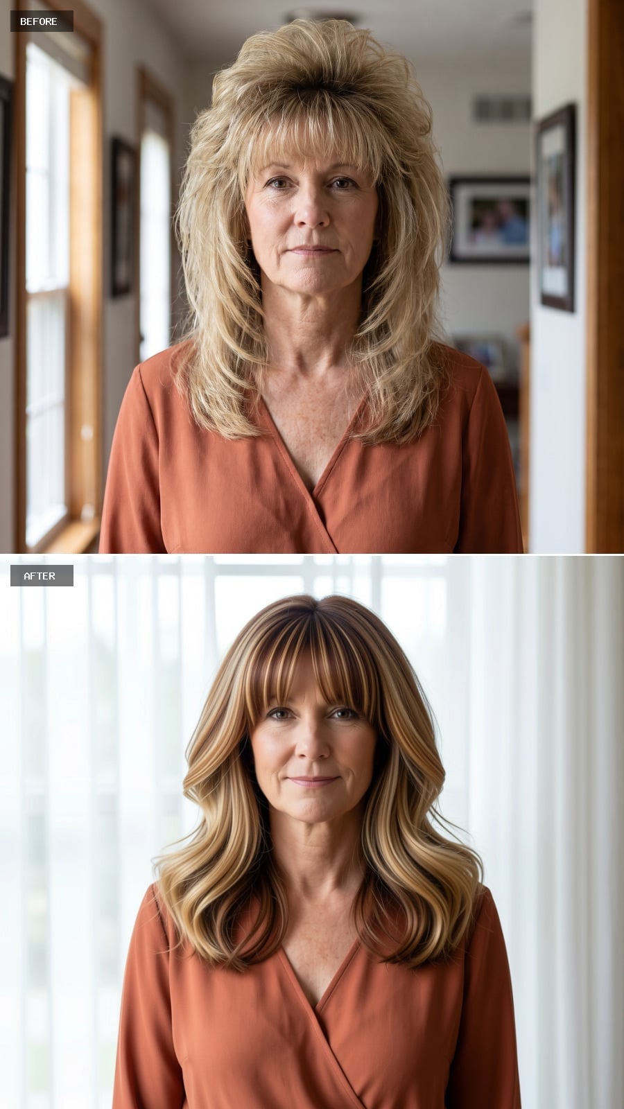 Curtain Bangs and Dimensional Color Give a Simple Cut More Shape