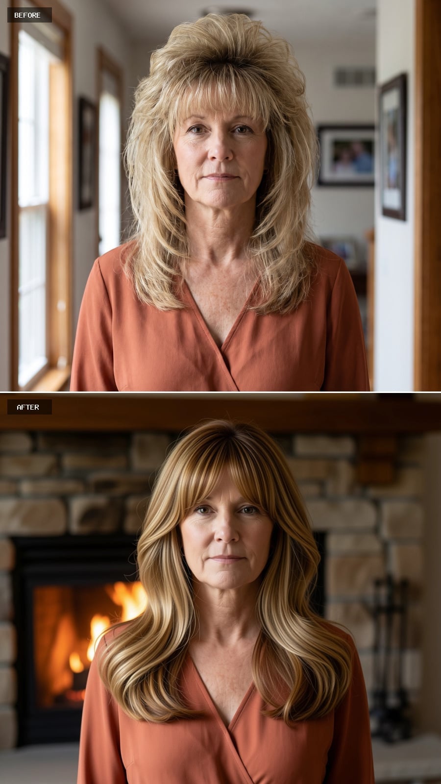 Honey-Blonde Waves and Soft Fringe Rebalance a Longer Face