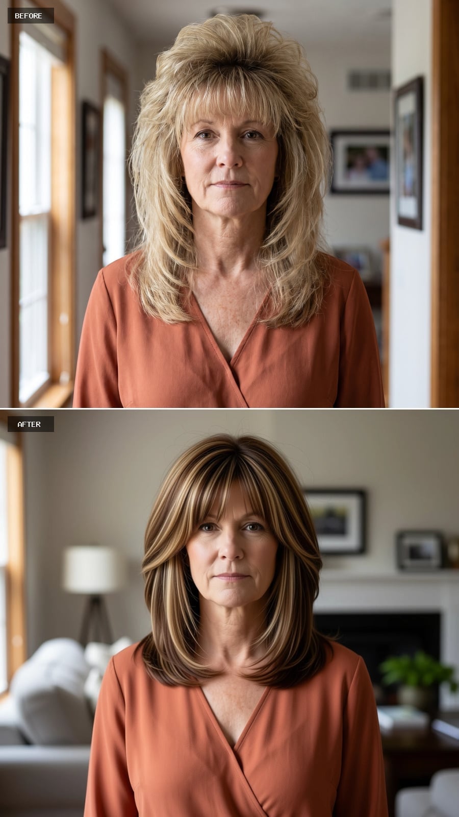 Warm Brunette Highlights and a Sleek Collarbone Cut Bring the Face Forward