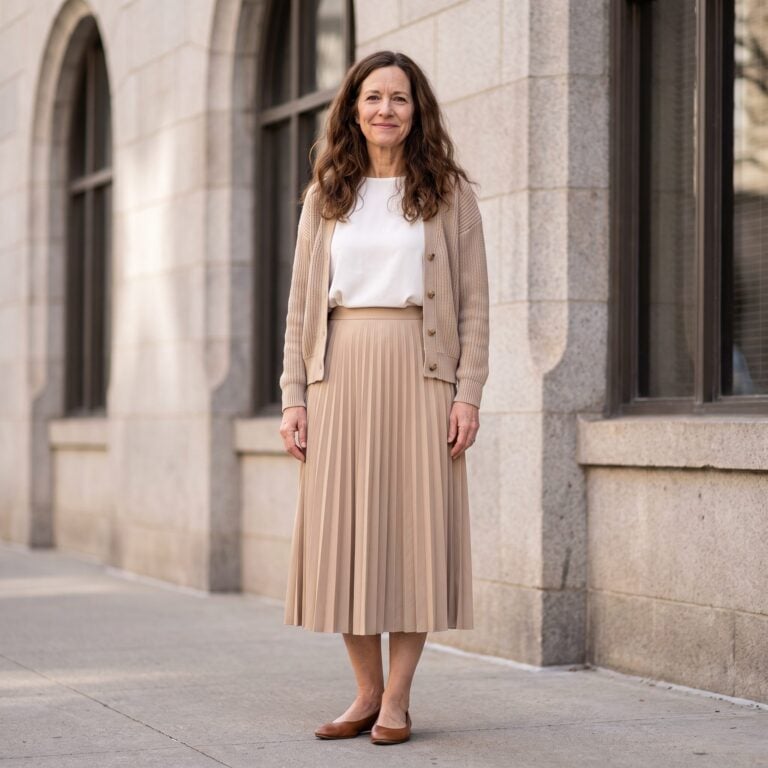 She Had No Idea How to Style a Pleated Midi Skirt Without Looking Older at 56. She Asked AI — See These 28 Before & After
