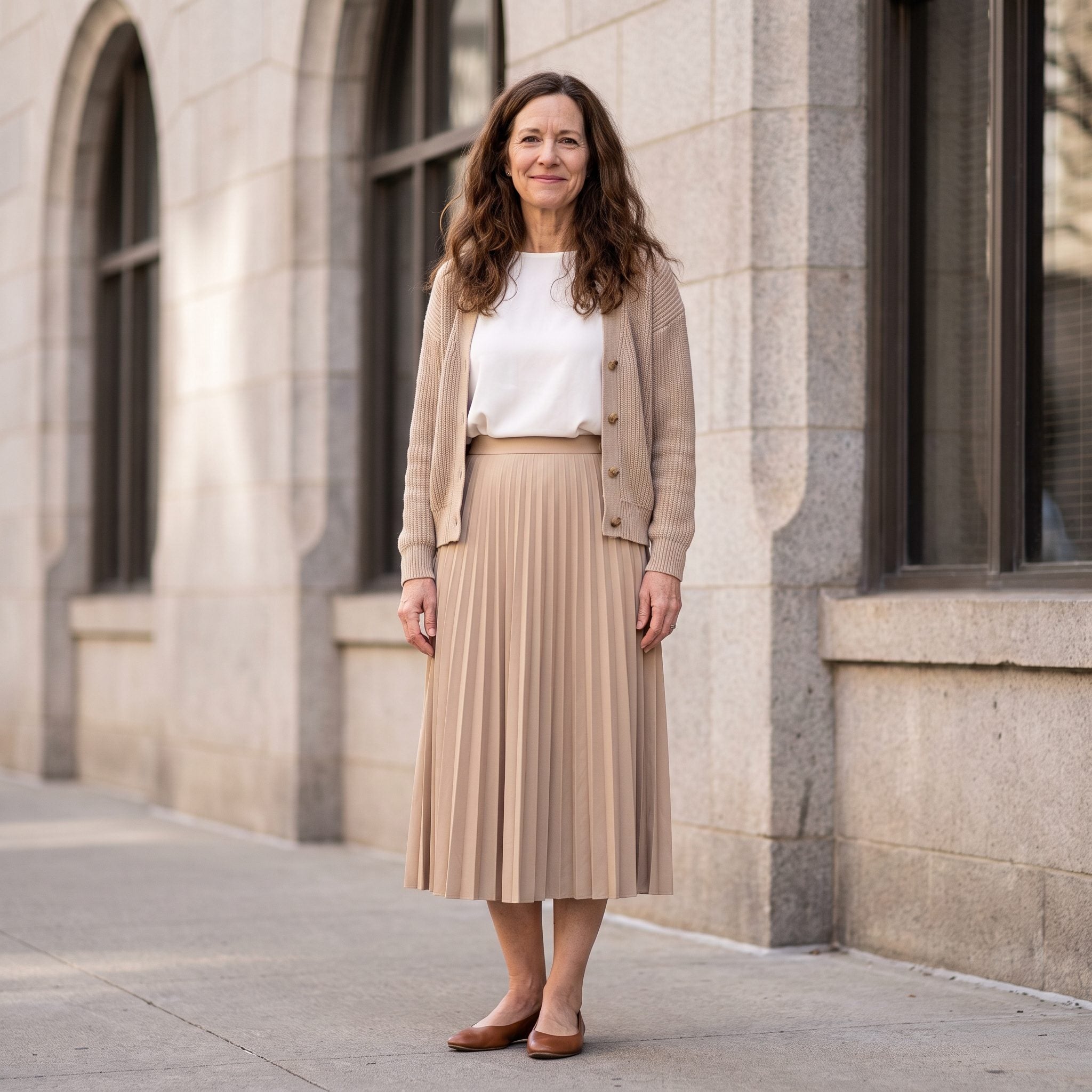 She Had No Idea How to Style a Pleated Midi Skirt Without Looking Older at 56. She Asked AI—See These 28 Before & After Looks - Before