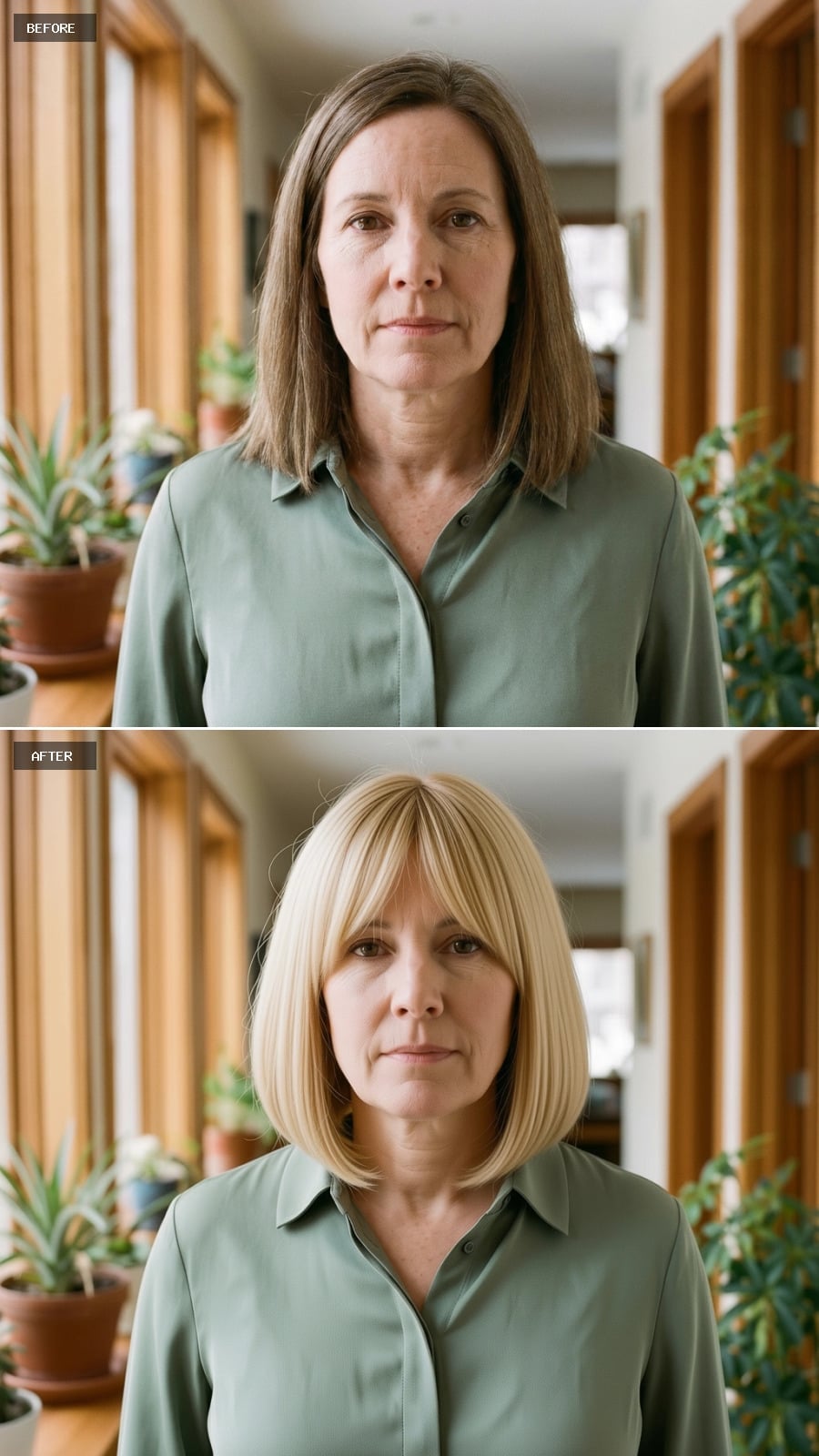 Blonde Bob With Bangs, Cut Like She Finally Had Somewhere Better to Be