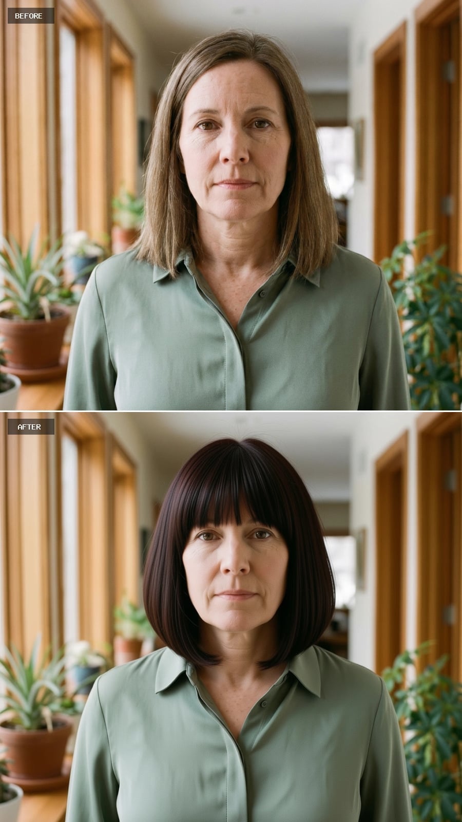 Dark Cherry Bob With Bangs, Cut Like She Finally Stopped Compromising