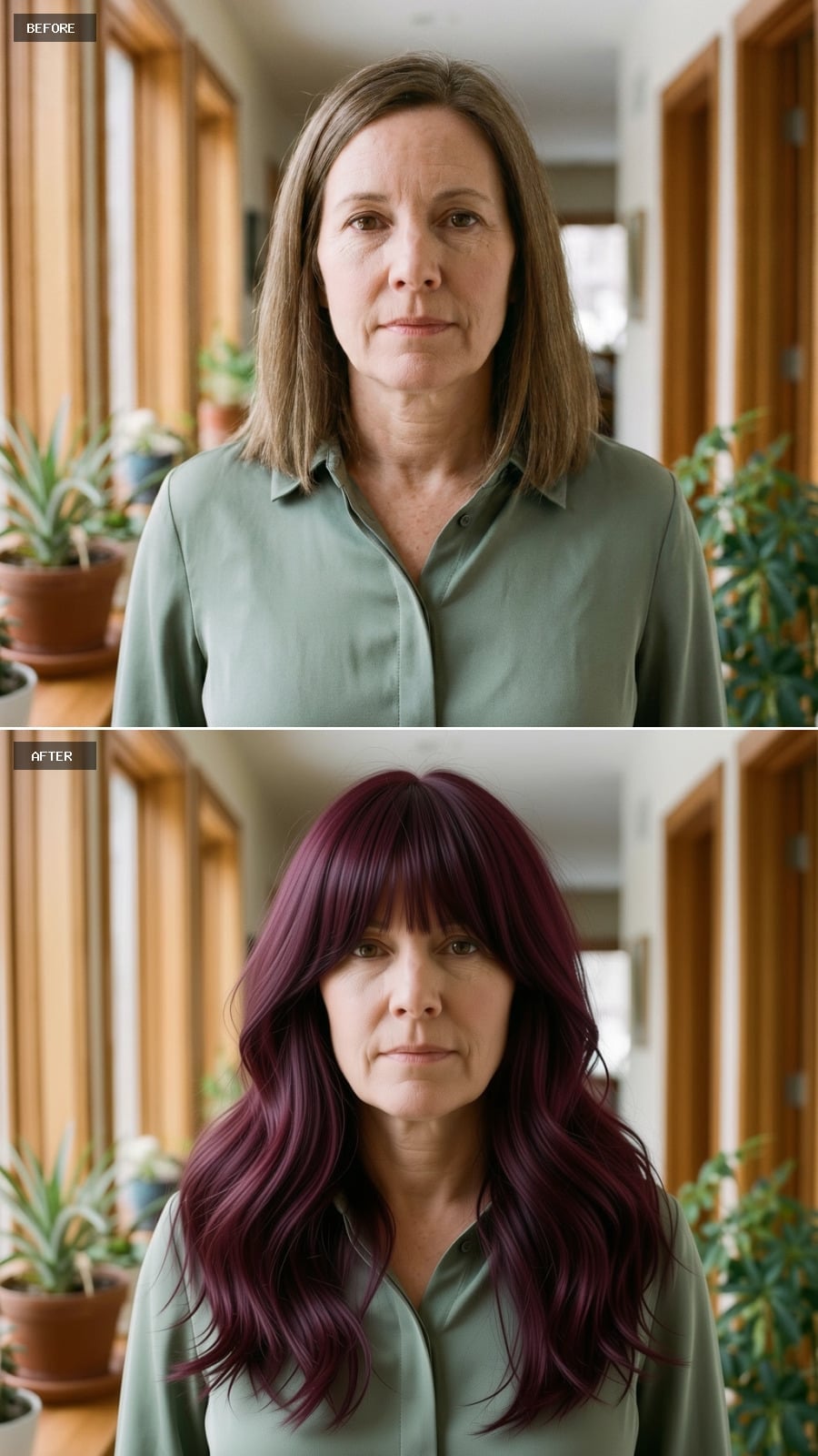 Plum Waves With a Fringe, Cut Like She Finally Stopped Asking What People Would Think