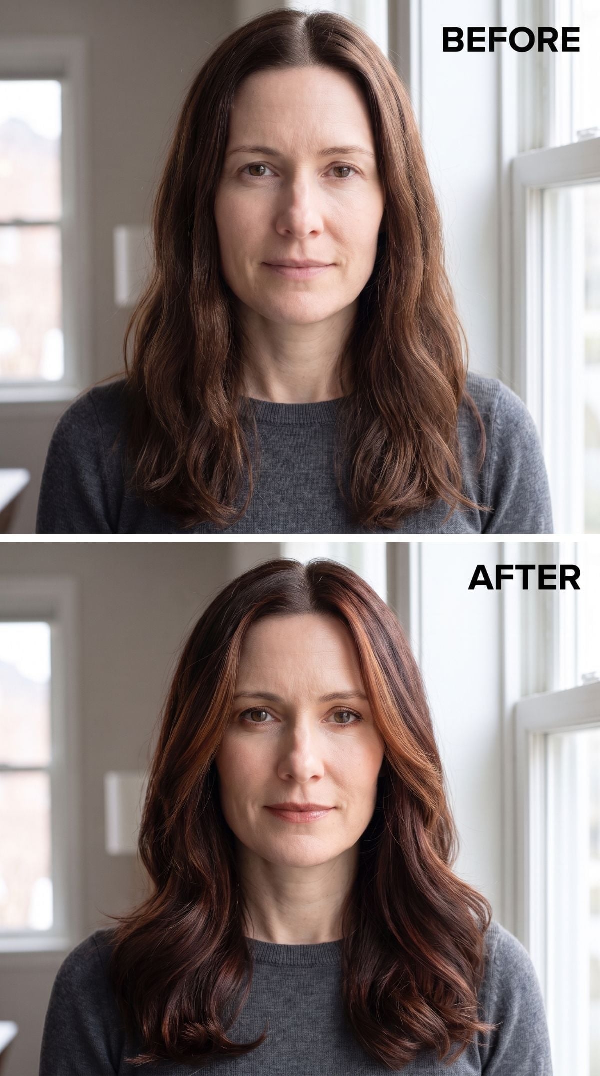 Auburn Highlights and a Blowout Curve Quietly Reassigned Where Her Face Ends