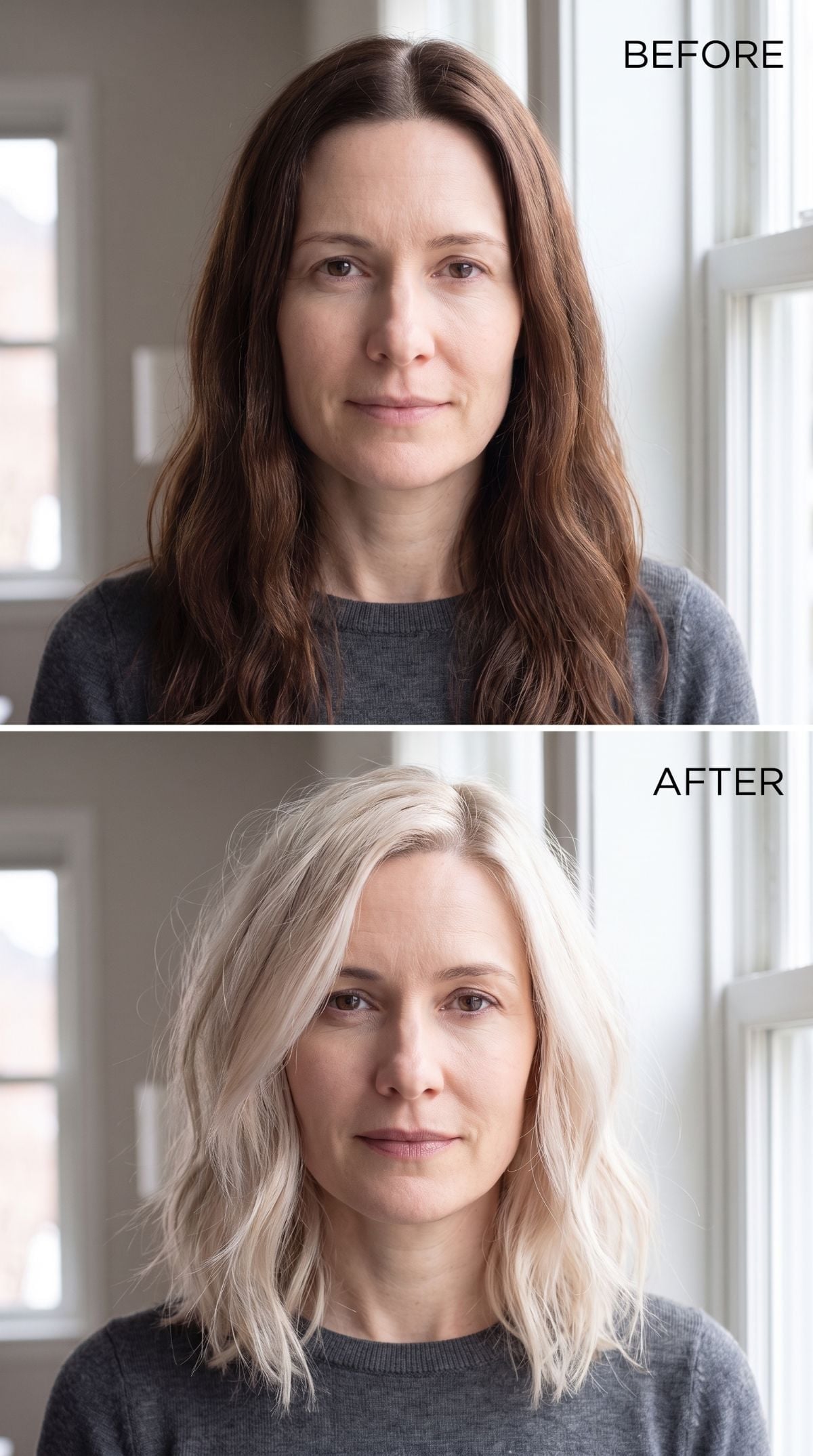 Brunette to Platinum in One Visit, and Her Jawline Got Softer for It