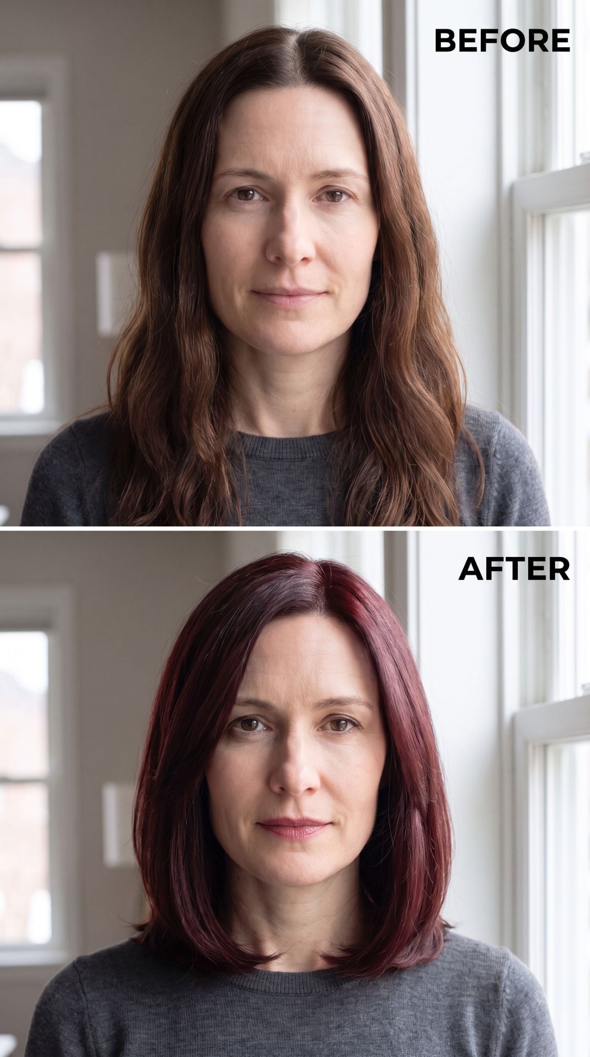 Dark Auburn, Shoulder Length, and Suddenly Her Jaw Isn't the First Thing You See