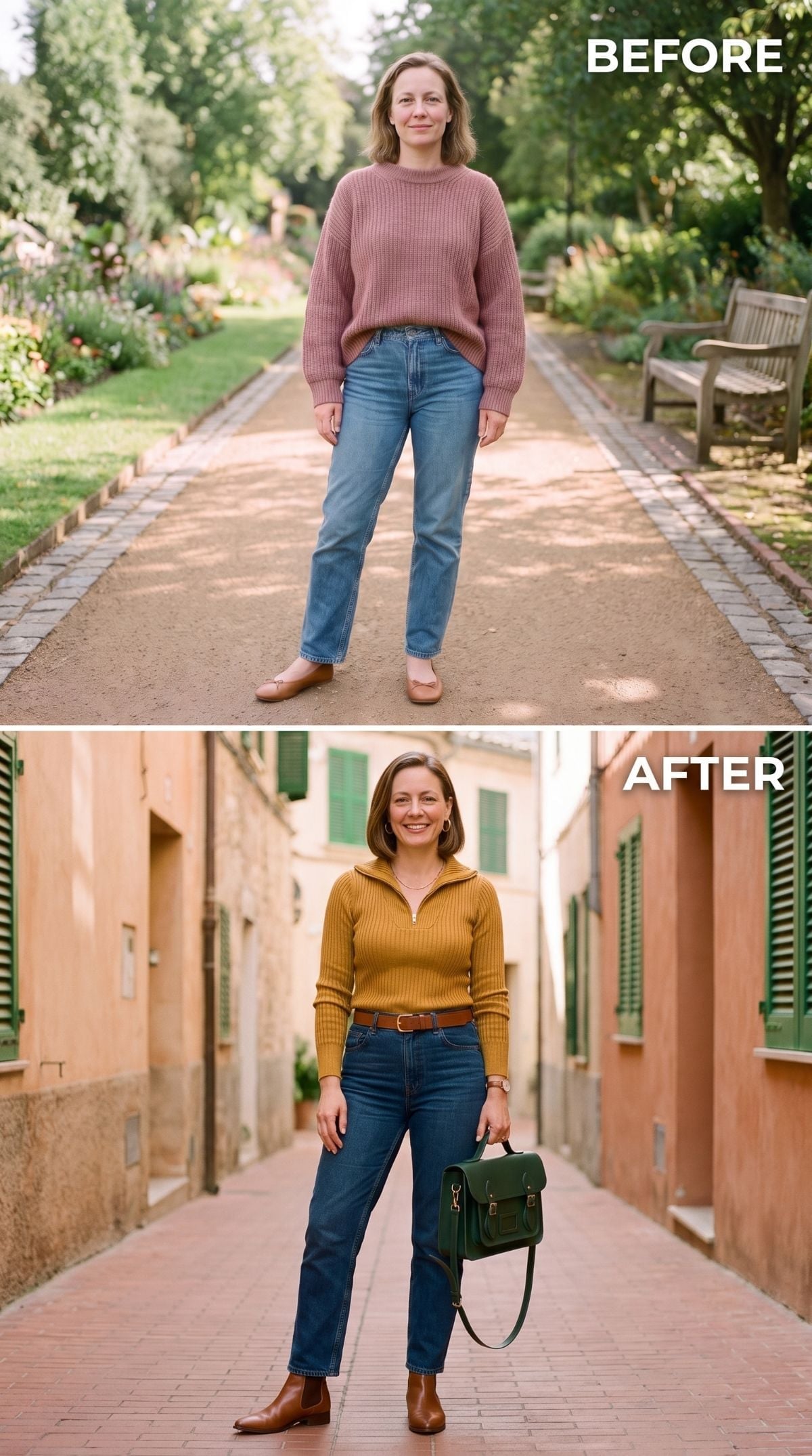 Mustard Half-Zip, Dark Straight Jeans, and What Tucking In Actually Requires