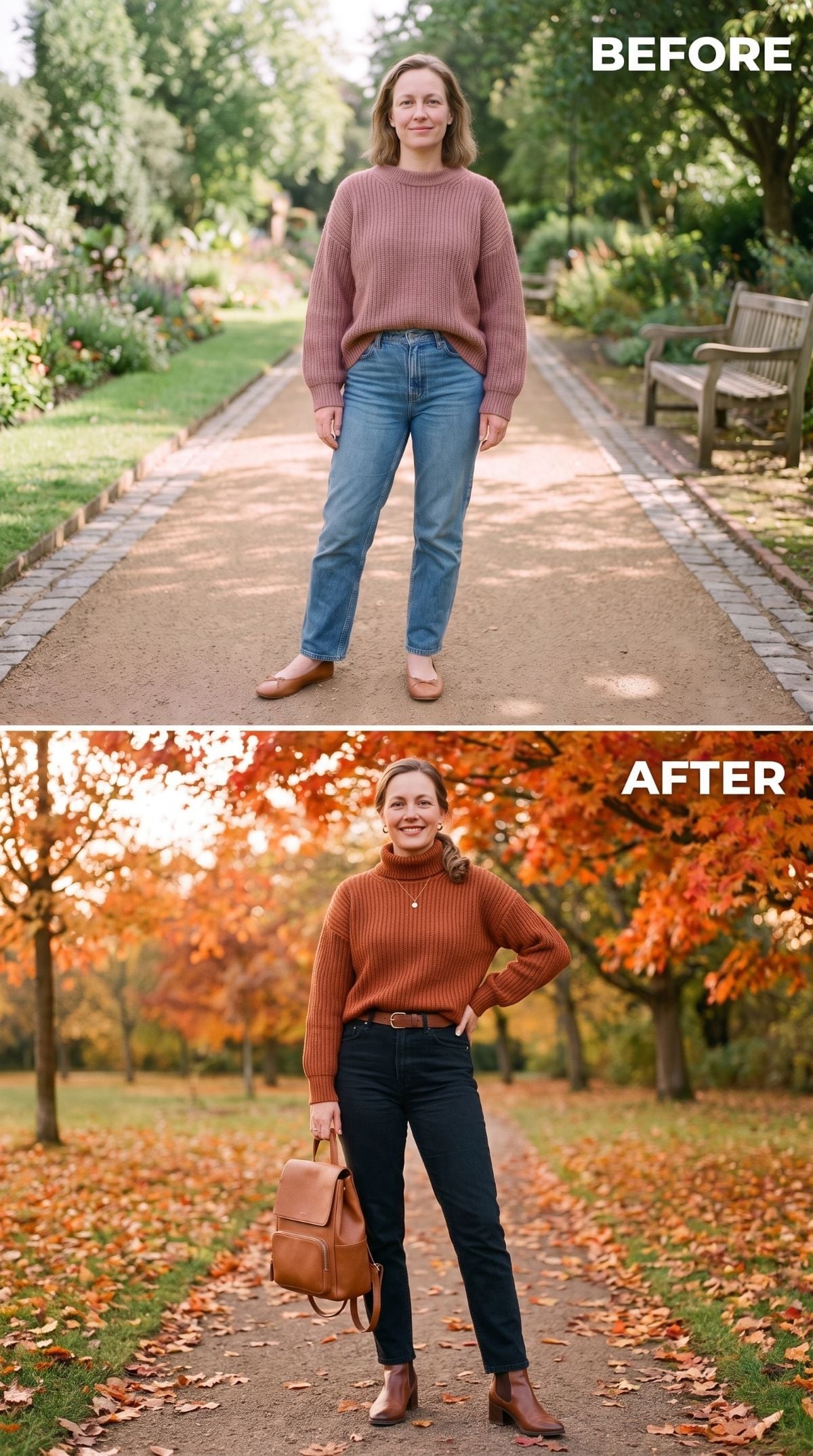 Rust Turtleneck, Dark Jeans, and the Bag Color That Tied the Whole Thing Together