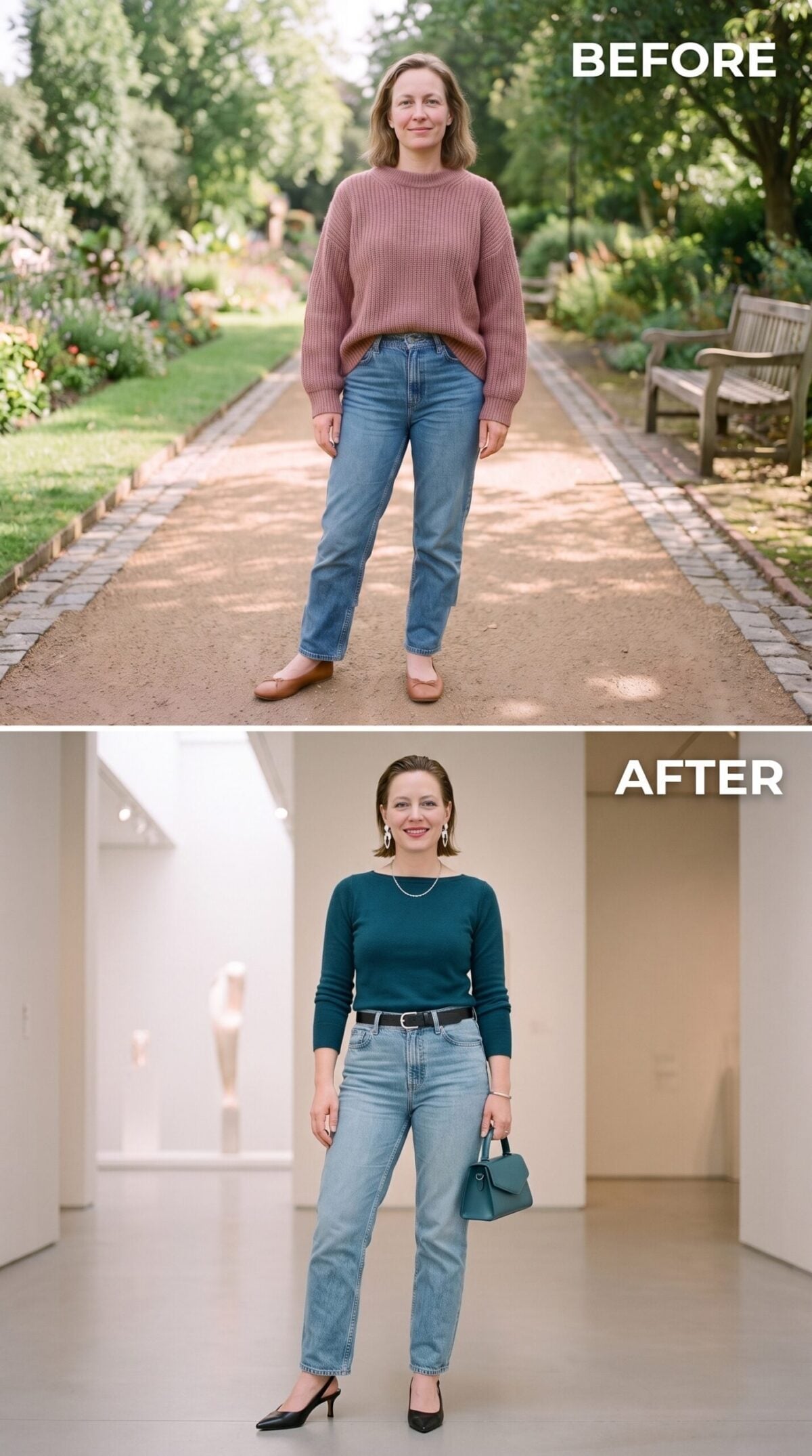 Teal Fitted Knit, a Belt She Actually Used, and the Bag That Matched on Purpose