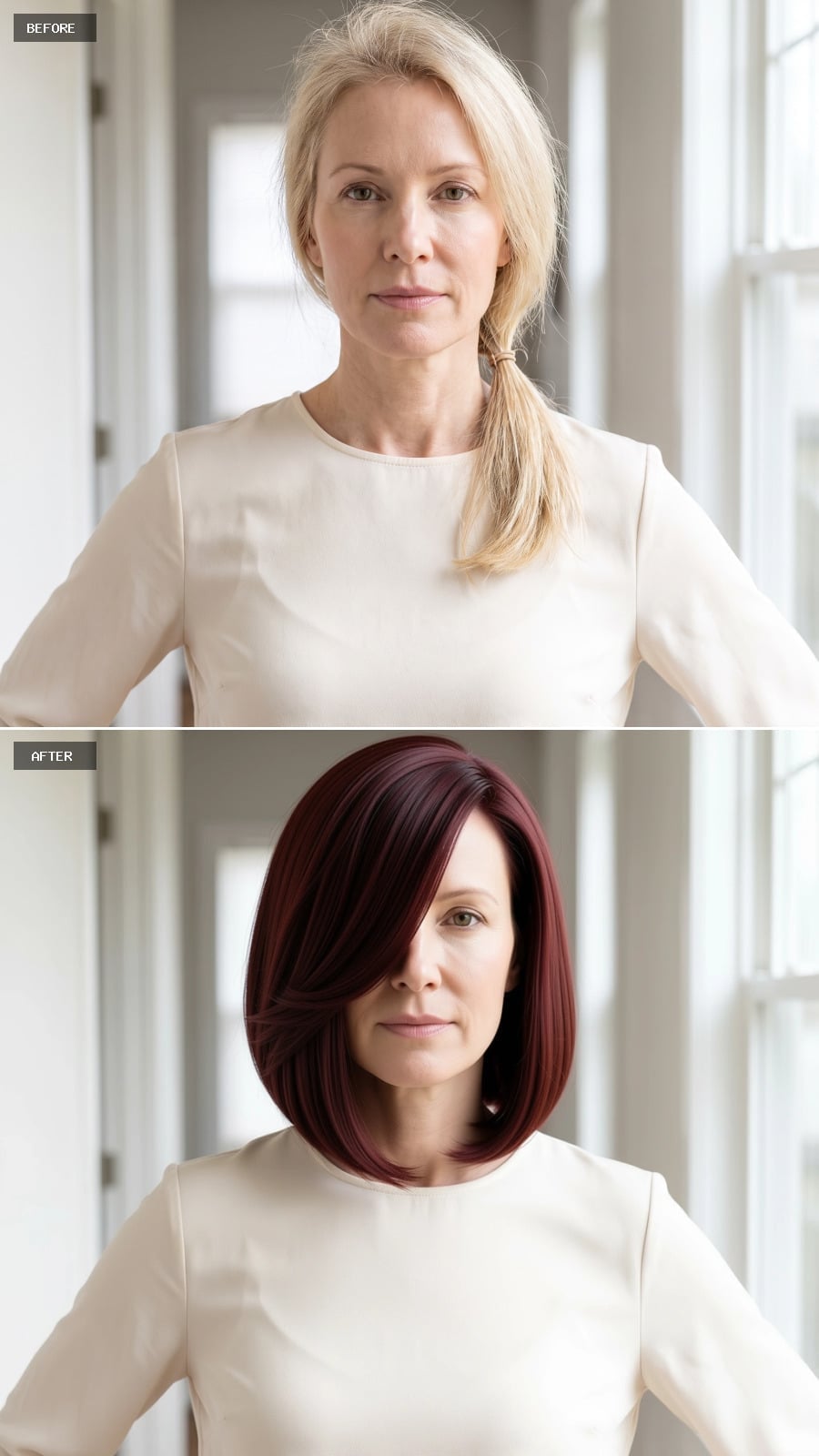 Burgundy Bob With a Side Sweep That Makes Fine Hair Look Intentional
