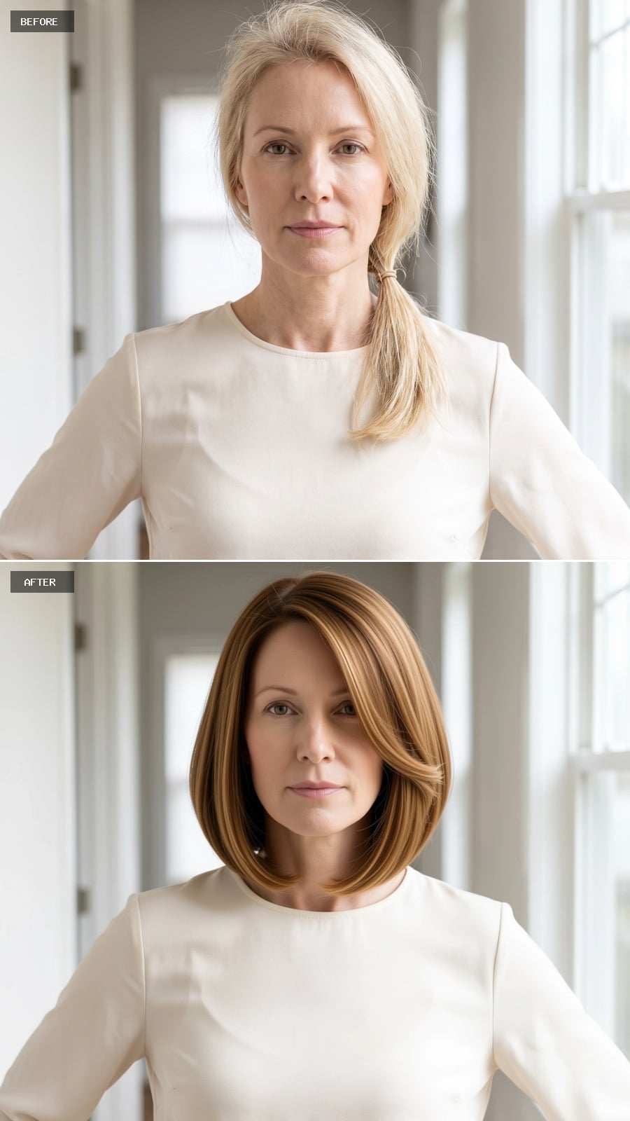 Caramel-and-Chestnut Bob With a Side Sweep Fine Hair Actually Wants