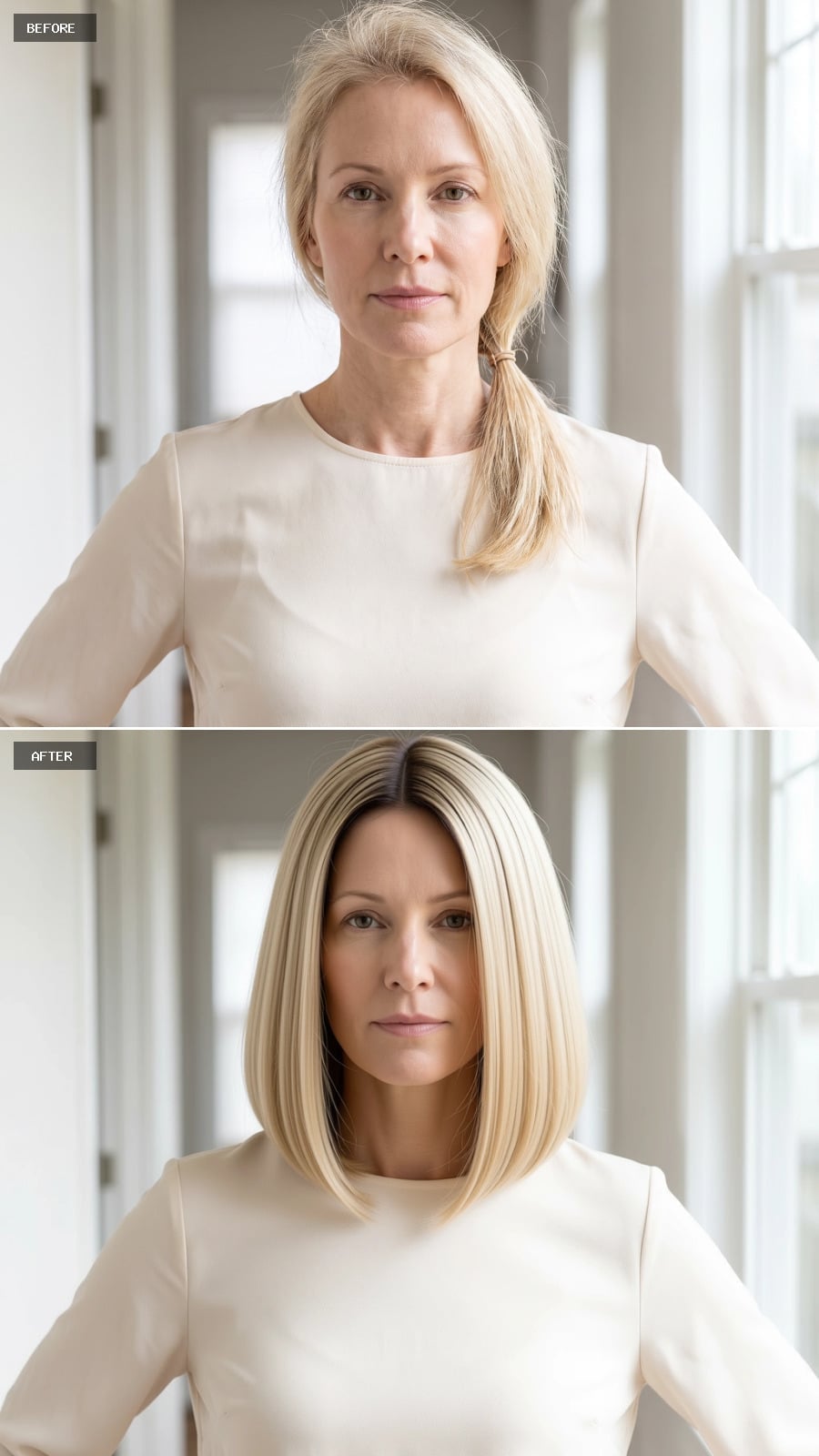 Center-Parted Bob With Shadow Root and Blonde Length That Reads Like Volume