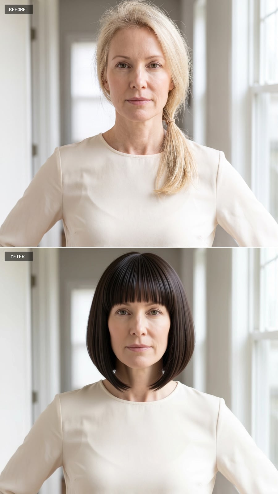 Dark Bob With a Fringe That Makes Fine Hair Look Like It Has Actual Weight