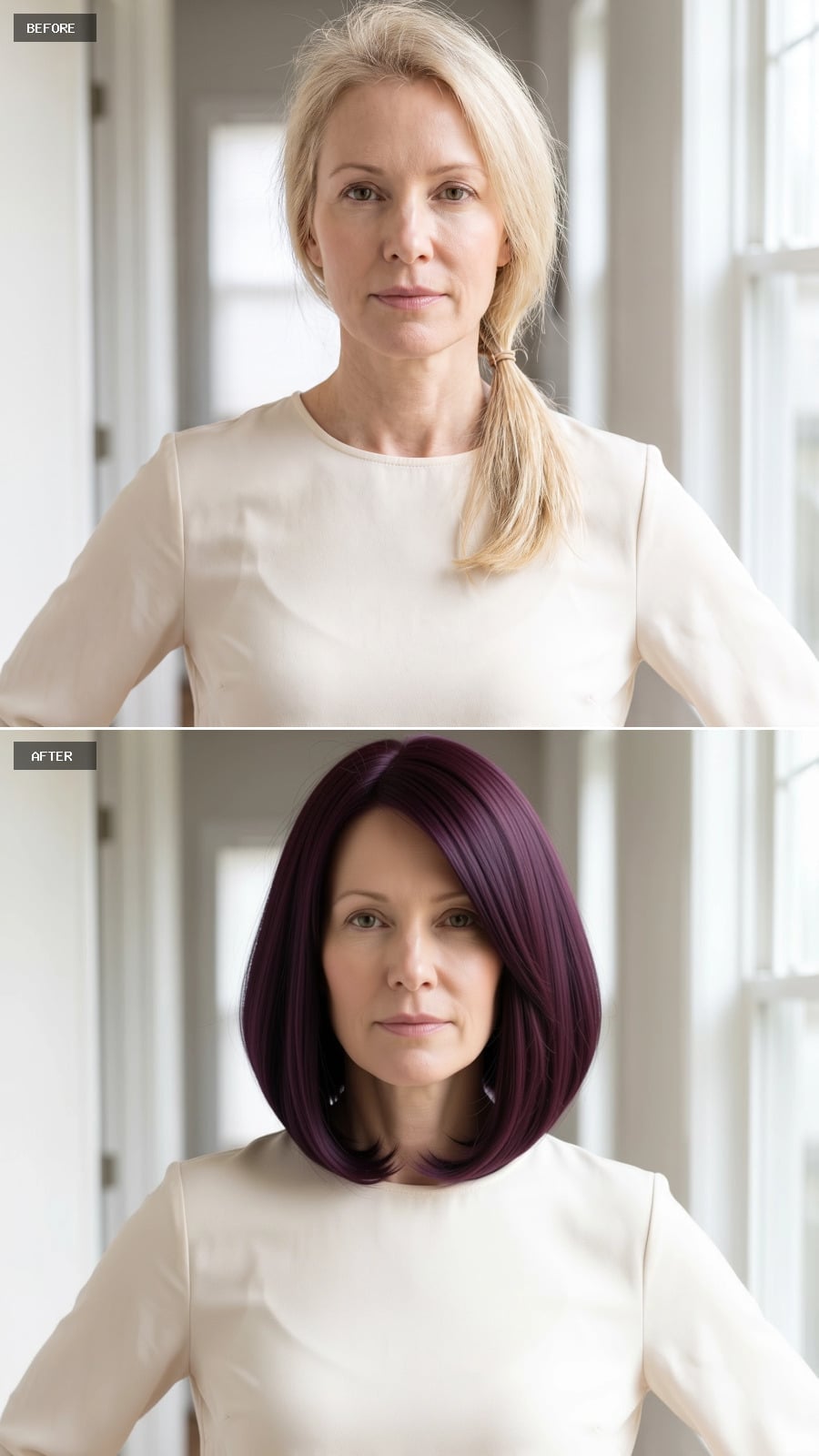 Deep Plum Bob With a Side Sweep That Makes Fine Hair Look Like a Decision