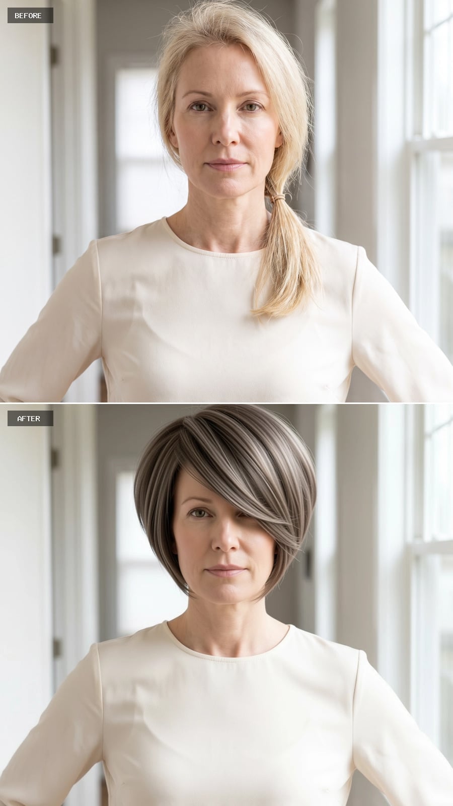 Gray-Streaked Bob With a Side Sweep That Makes Fine Hair Look Deliberate