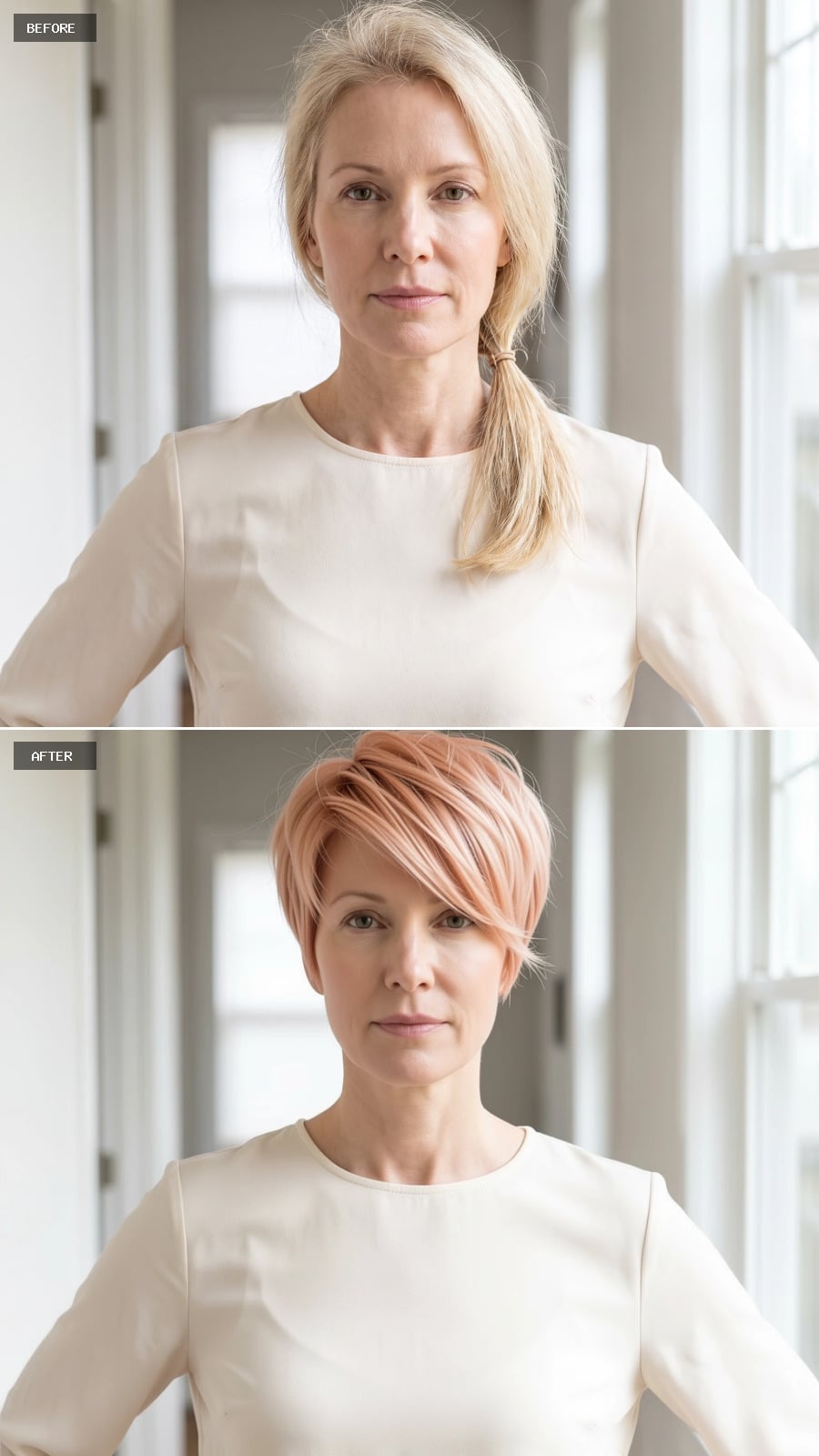 Peach-Toned Pixie With a Side Sweep Fine Hair Didn't Know It Could Pull Off