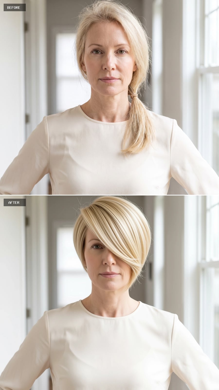 Platinum Bob With a Side Sweep That Finally Gives Fine Hair Something to Land On