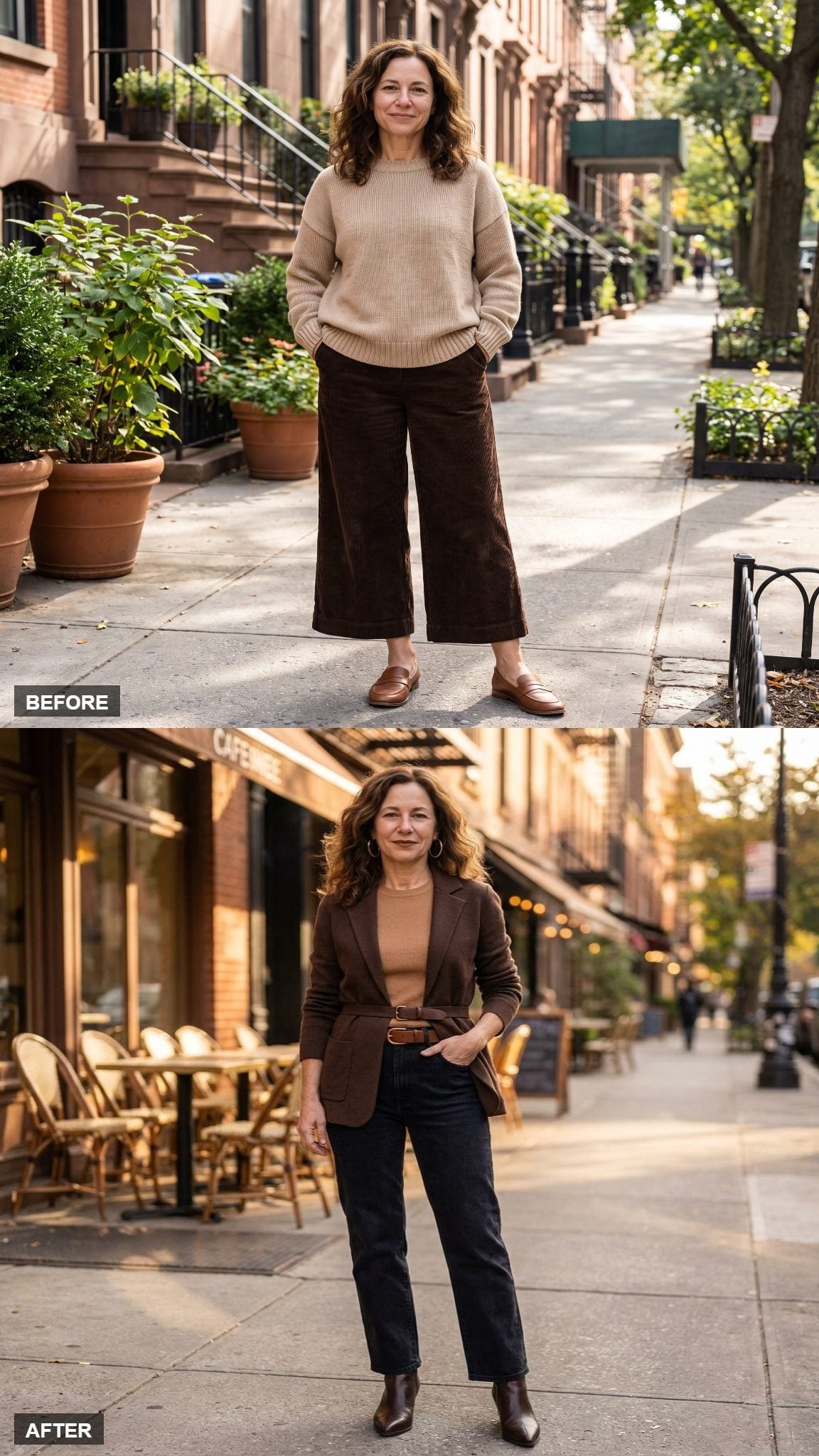 A Belted Blazer and Dark Denim Just Did More for Her Legs Than She Expected