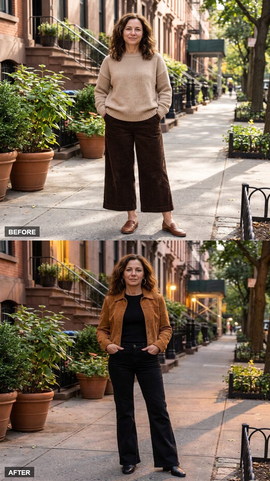 Black Flare Jeans and a Suede Jacket Just Solved the Vertical Line Question