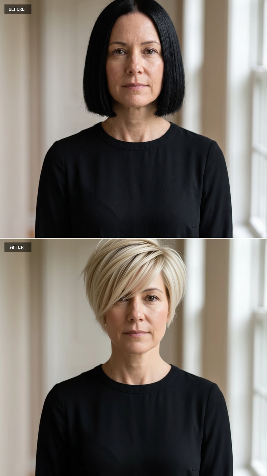 Blonde, Short, and Side-Swept: What Happens When the Part Does the Slimming Work