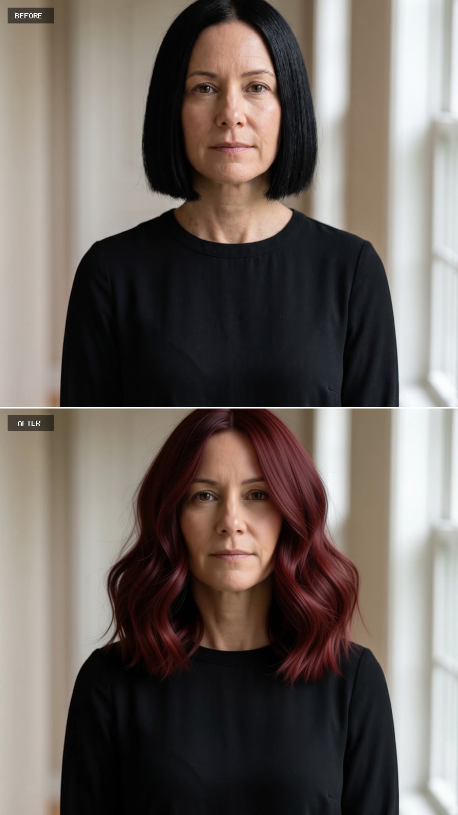 Burgundy Waves and More Length: What This Color Does to Jaw Perception