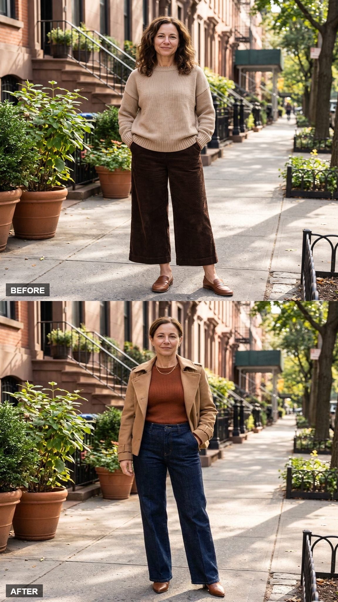 Camel Trench, a Rust Rib-Knit, and Wide-Leg Denim Just Rewrote the Petite Playbook