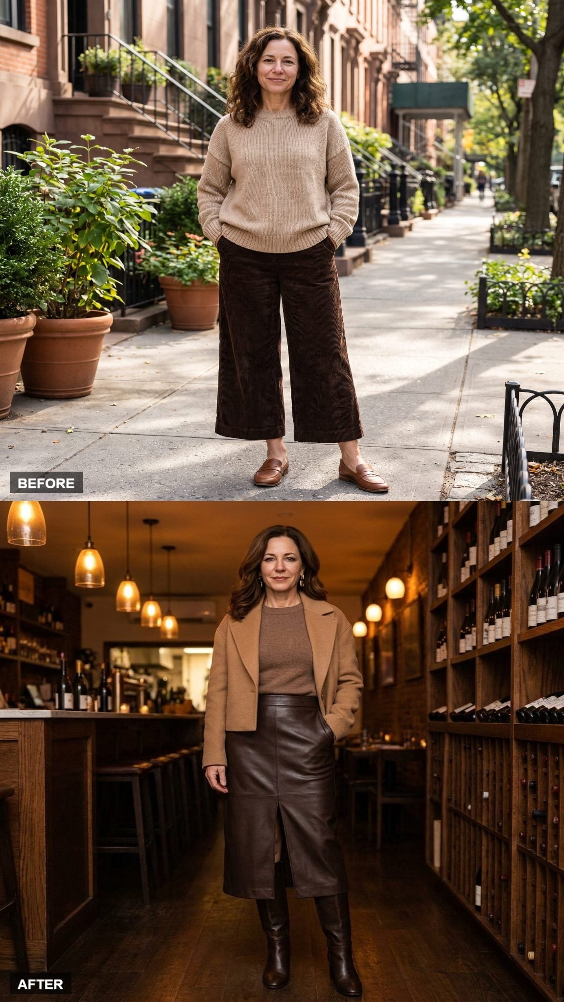 Leather Skirt, Tall Boots, and a Camel Blazer Just Made 5'3" Look Like a Style Choice
