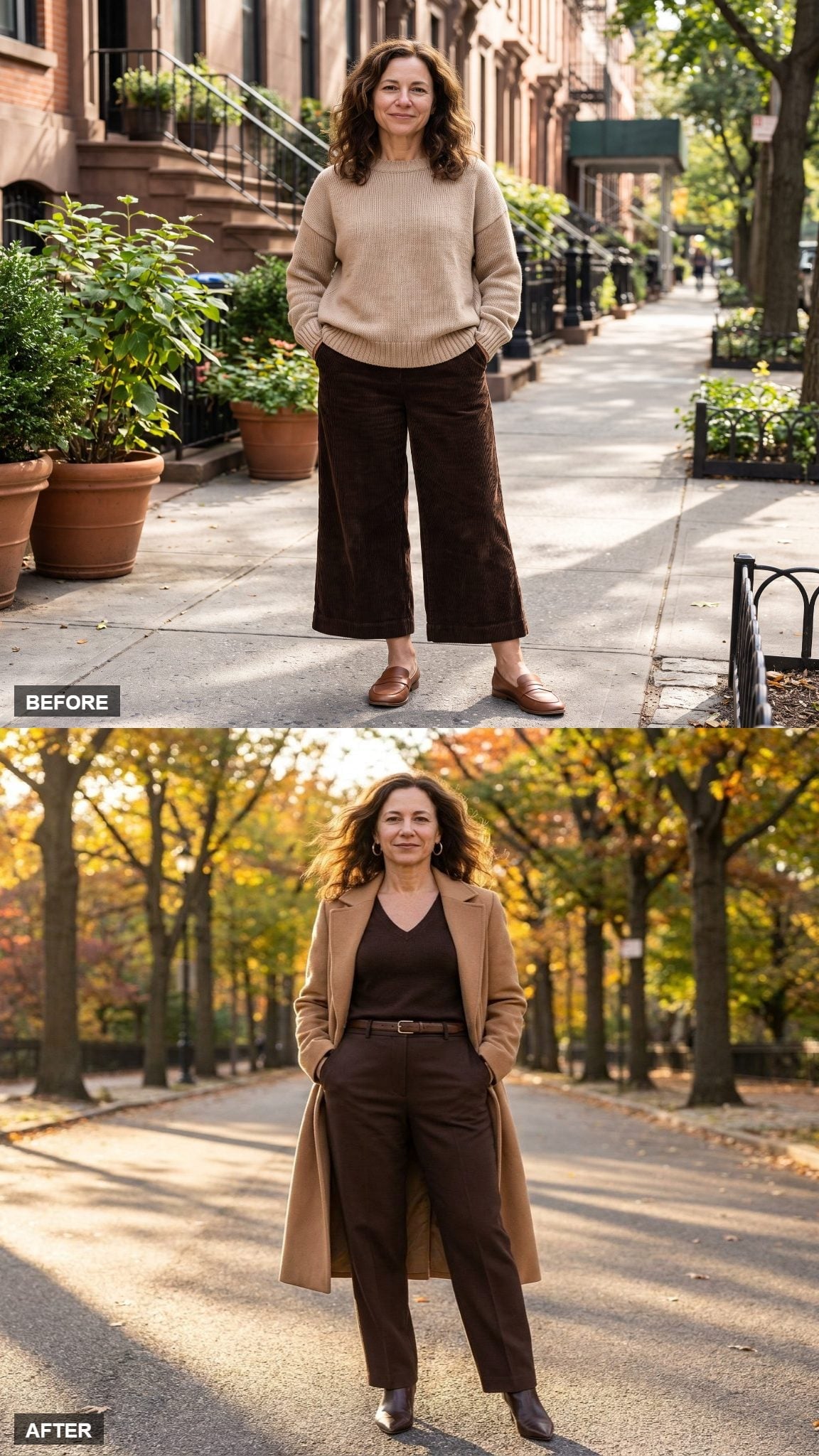 Long Coat, Full-Length Trousers, and a V-Neck Just Settled the Petite Debate