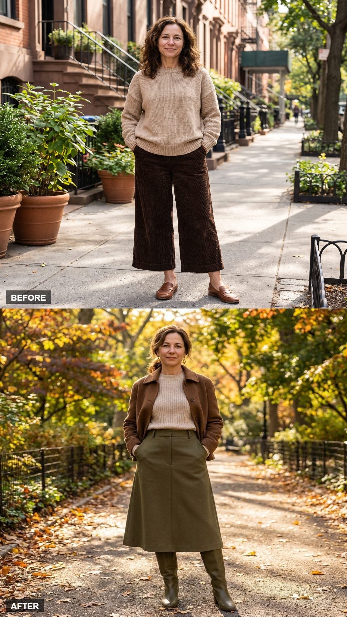 Olive Midi Skirt and Knee Boots Just Quietly Solved the Proportion Puzzle