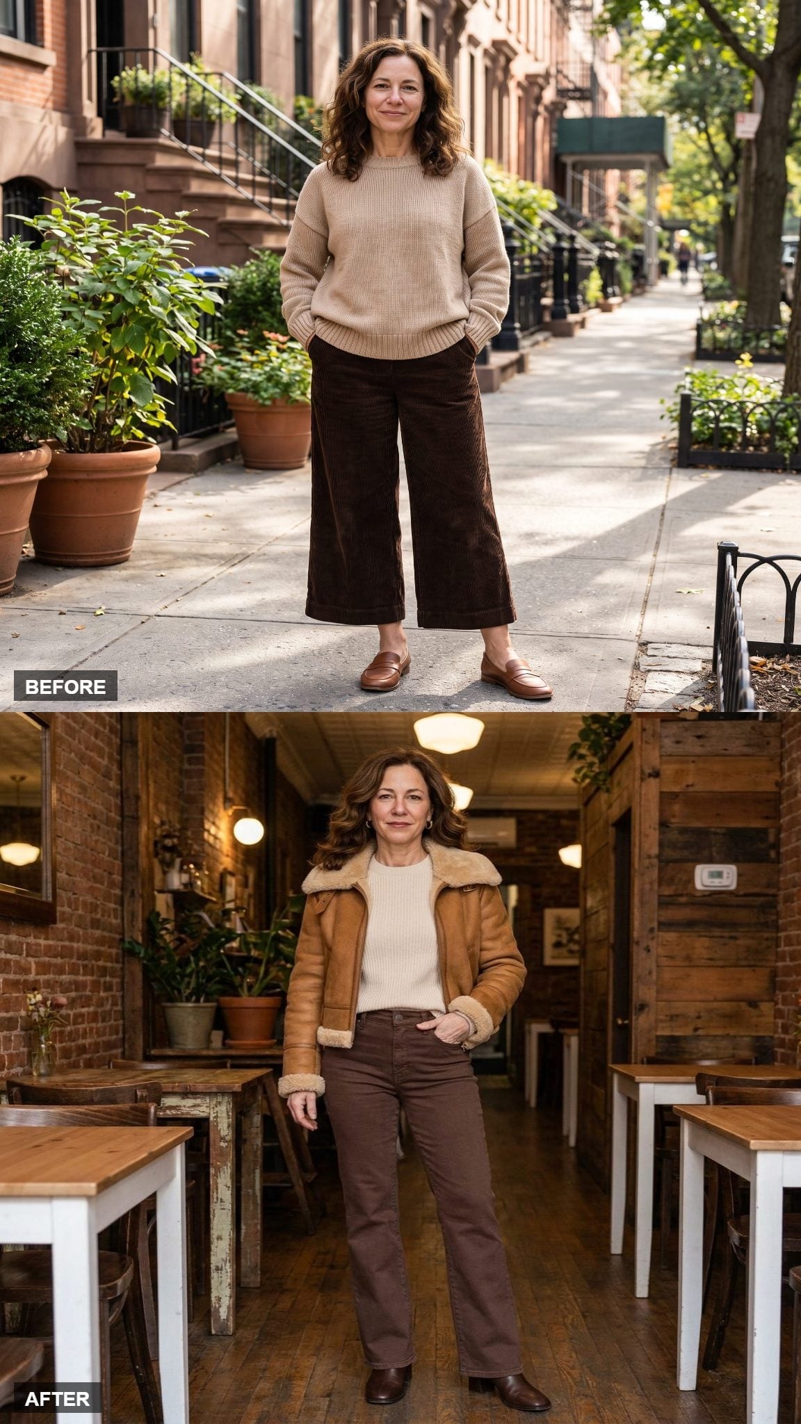 Shearling Jacket, Straight Trousers, and a Cropped Ribbed Knit Just Rewrote the Silhouette