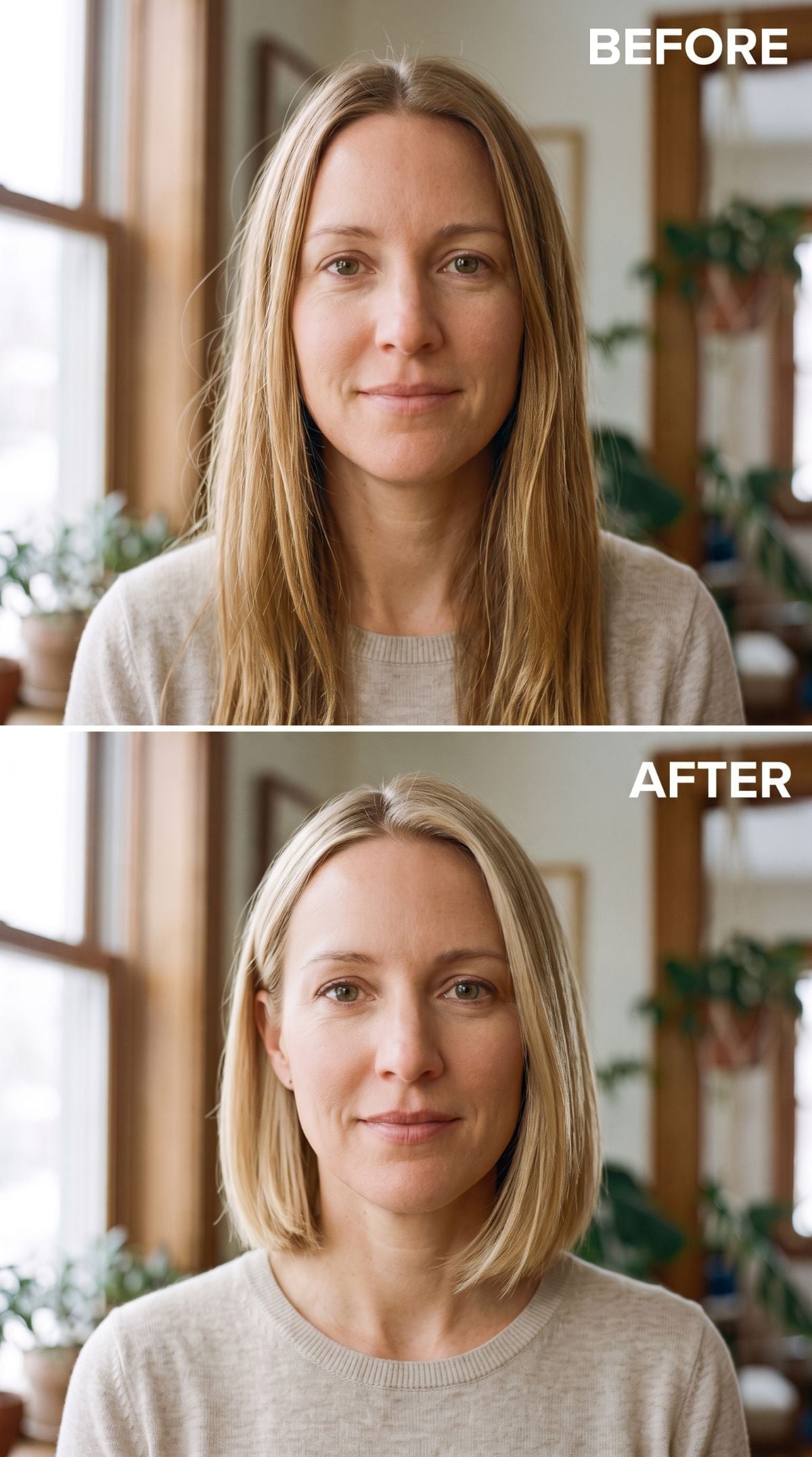 Grown-Out Blonde, Gone Bob-Length, and Her Neck Just Clocked Out