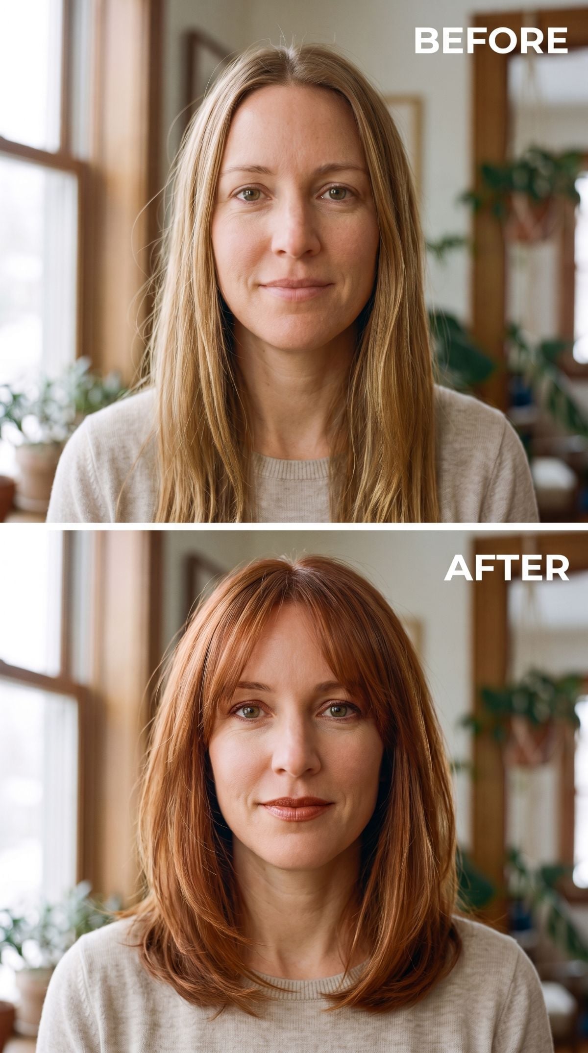 Red, Shorter, Bangs Added — and Her Neck Finally Lost the Argument
