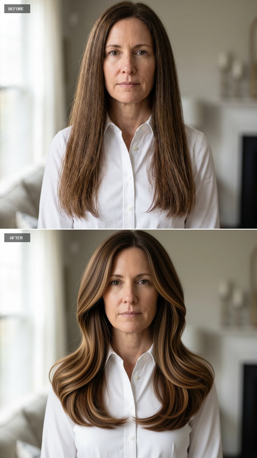 Balayage Highlights and Voluminous Waves Made Her Long Hair Look Like Less