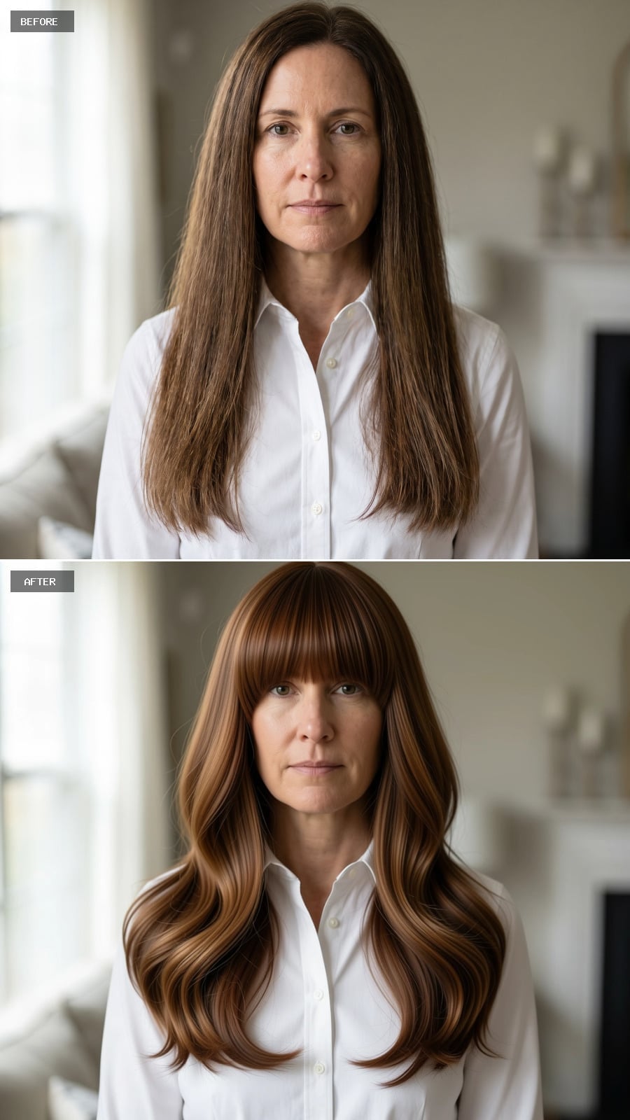 Bangs Changed the Math on Her Long Hair Without Removing an Inch