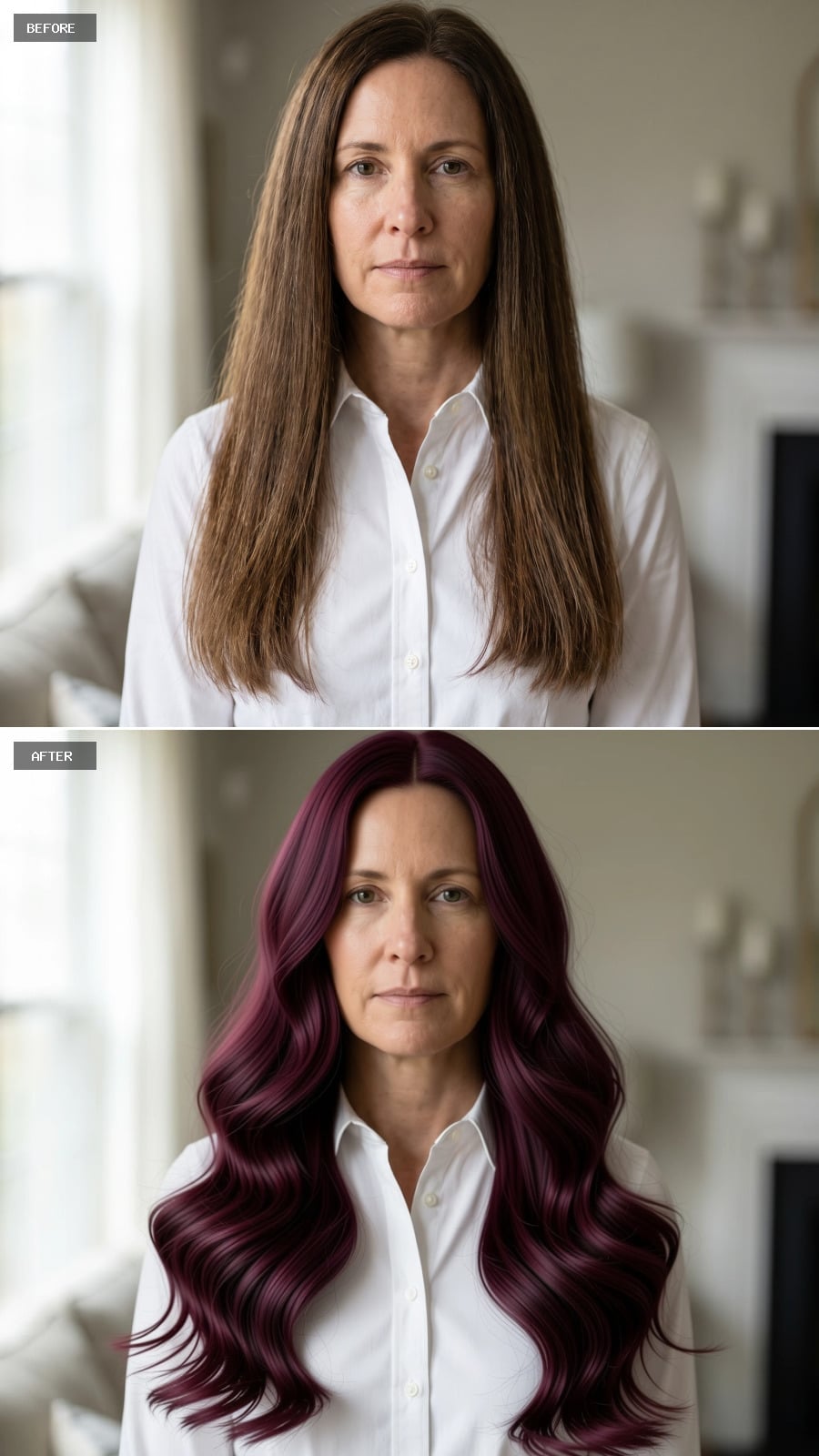 Dark Plum Waves Gave Her Long Hair a Shape Worth Every Inch of Length