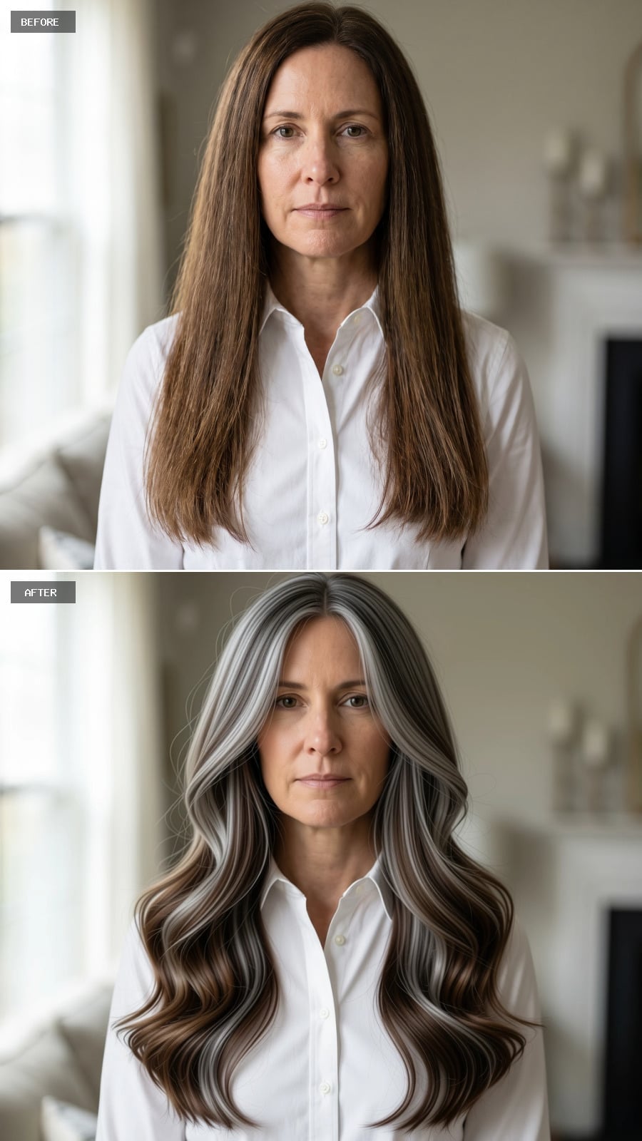 Gray Highlights and Waves Gave Her Long Hair a Silhouette That Actually Works