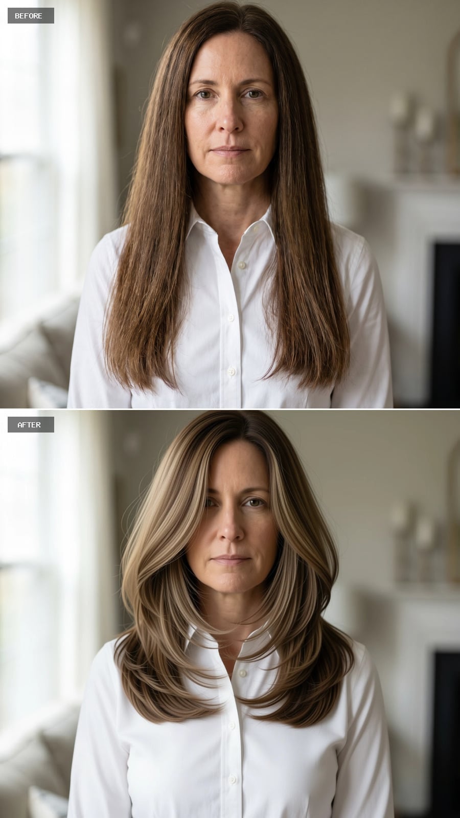 Highlights and Layers Gave Her Long Hair a Slimming Shape Worth Keeping