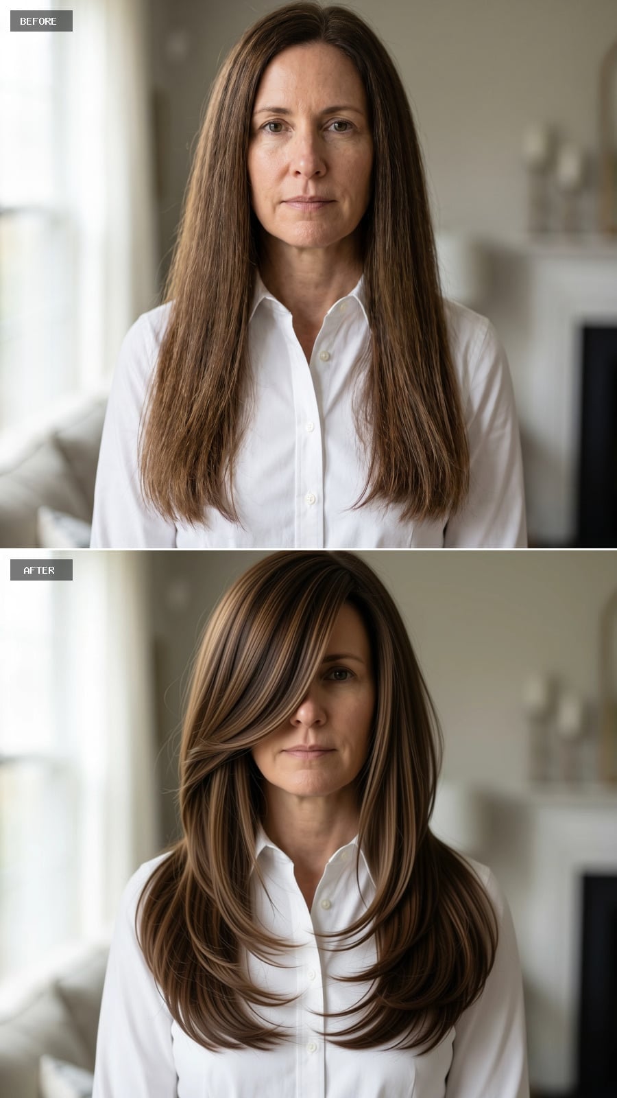 Layered Cuts With Caramel Highlights Proved She Never Had to Choose Between Length and Slim
