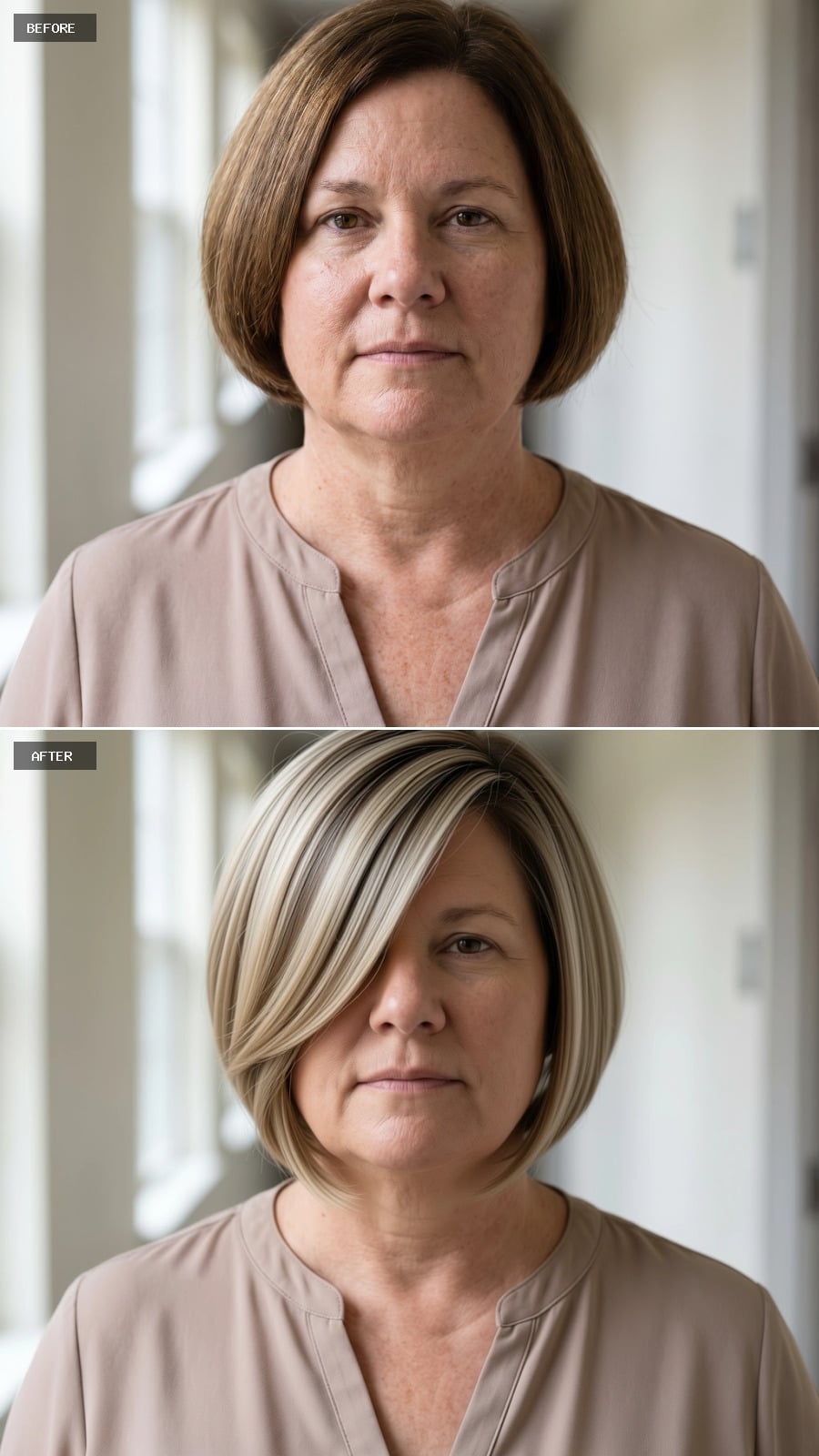 Blonde Streaks Over Ash, Cut on a Diagonal That Actually Changes the Math