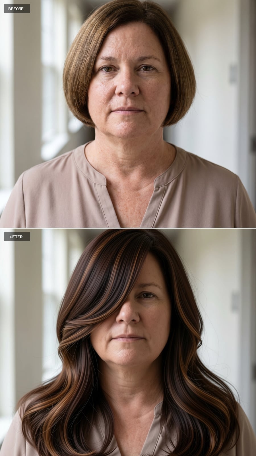 Caramel Ribbons on Dark Brown, and a Length That Rewrites the Face Shape