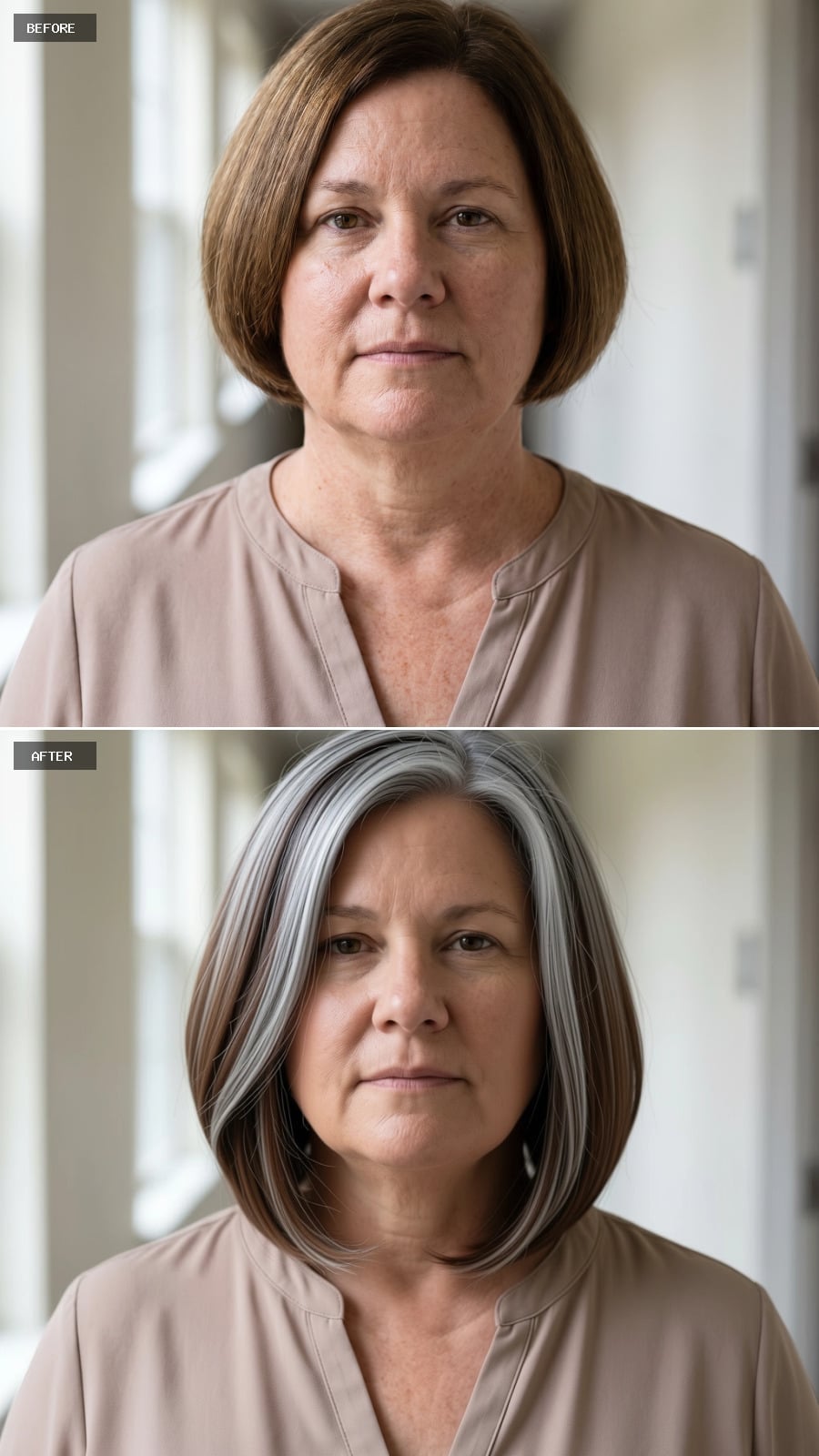 Gray Ribbons Through Brown, and a Bob Cut That Finally Has Something to Say