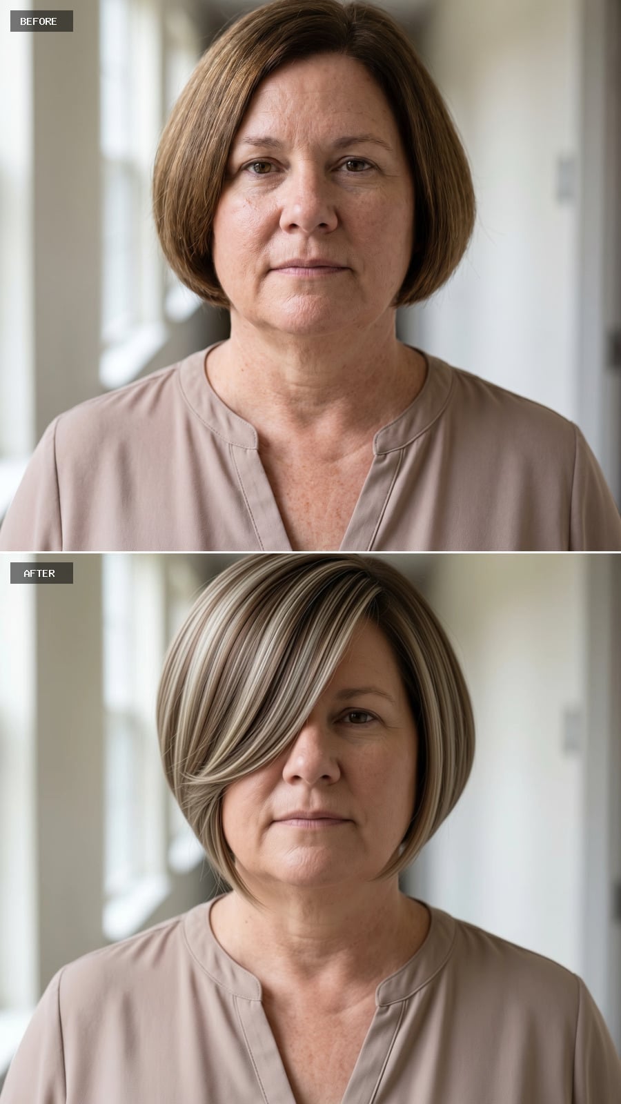 Gray-Streaked Bob Cut Sideways, and Why the Angle Is Doing All the Work