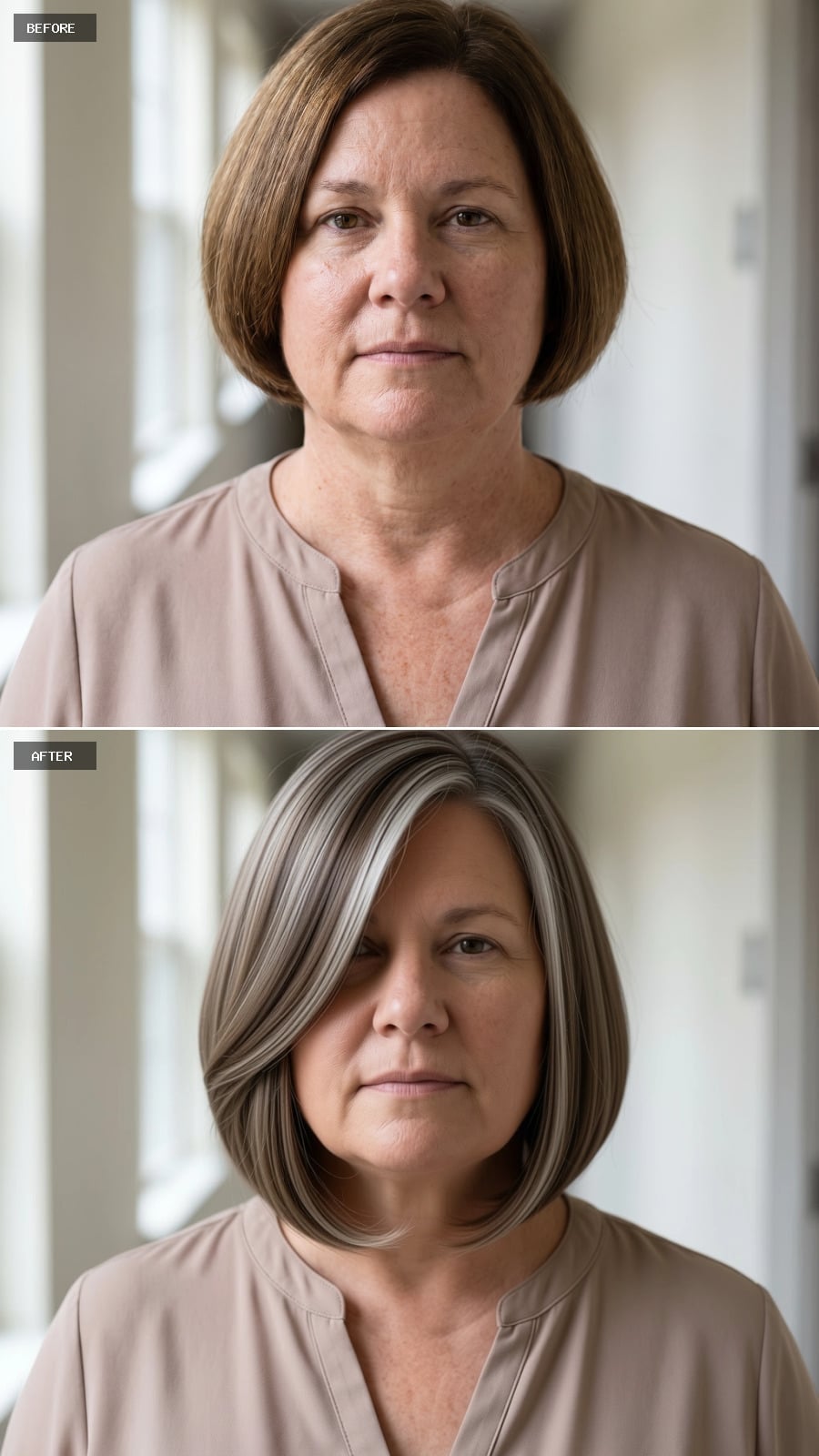 Salt-and-Pepper Highlights Cut Into a Bob That Finally Has Some Direction