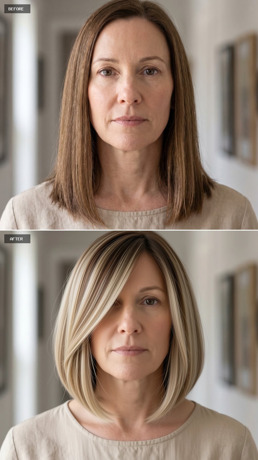 Blonde Bob With a Side Sweep and Suddenly That Face Has a Real Diagonal
