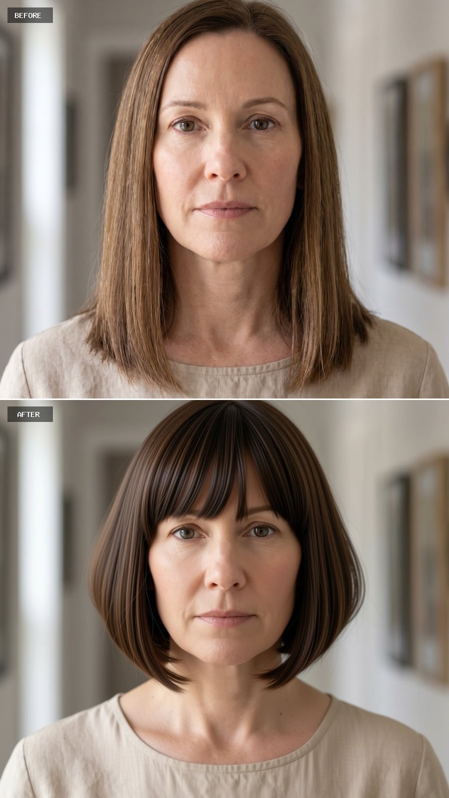 Blunt Bangs, a Bob That Sits at the Jaw, and Suddenly That Face Has Its Own Geometry