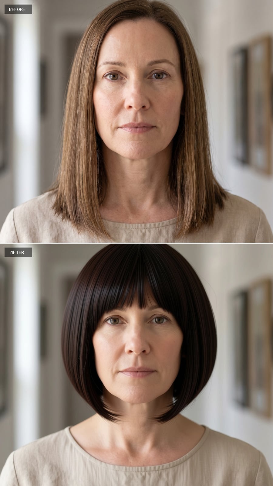 Blunt Bangs Cut Straight Across and Suddenly That Face Has a Completely Different Conversation