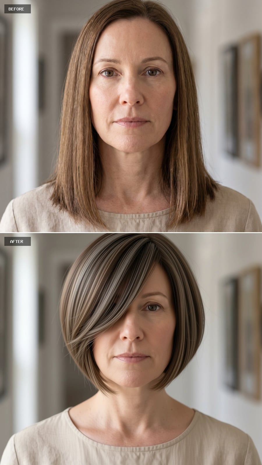 Bob With a Side-Swept Fringe and Suddenly That Face Has a New Center of Gravity