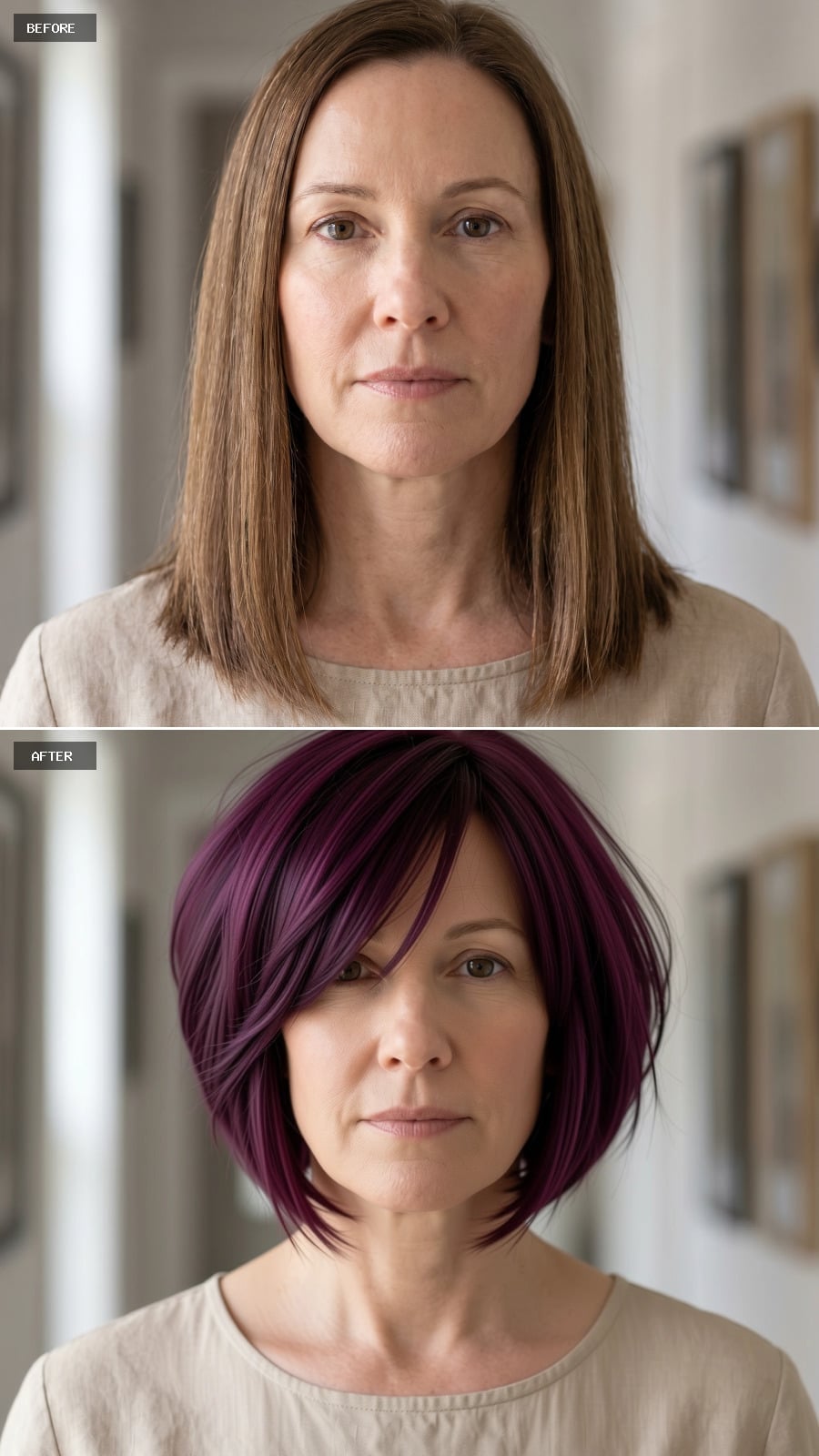 Purple Bob With a Side Sweep and Suddenly That Face Has a Real Point of View
