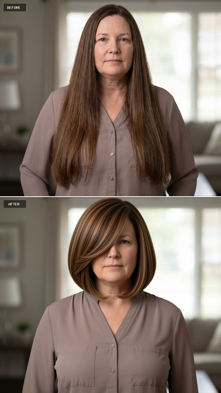 Caramel Highlights, a Rounded Bob, and the Side Sweep Doing Real Structural Work